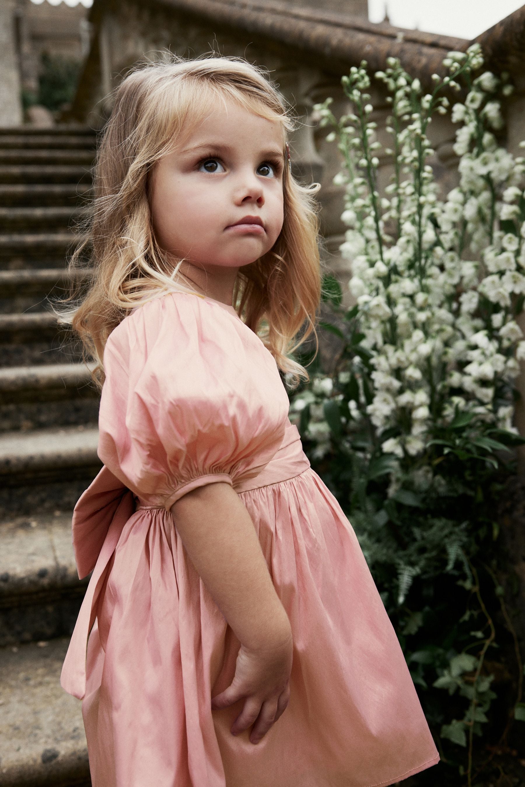 Pink Girl Taffeta Flower Print Bow Dress (3mths-8yrs)