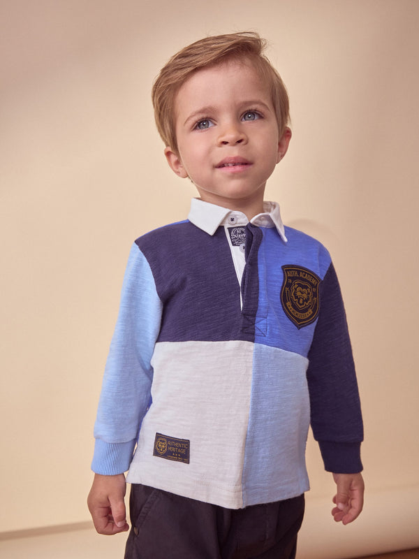 Blue 100% Cotton Long Sleeve Rugby Polo Shirt (3mths-7yrs)