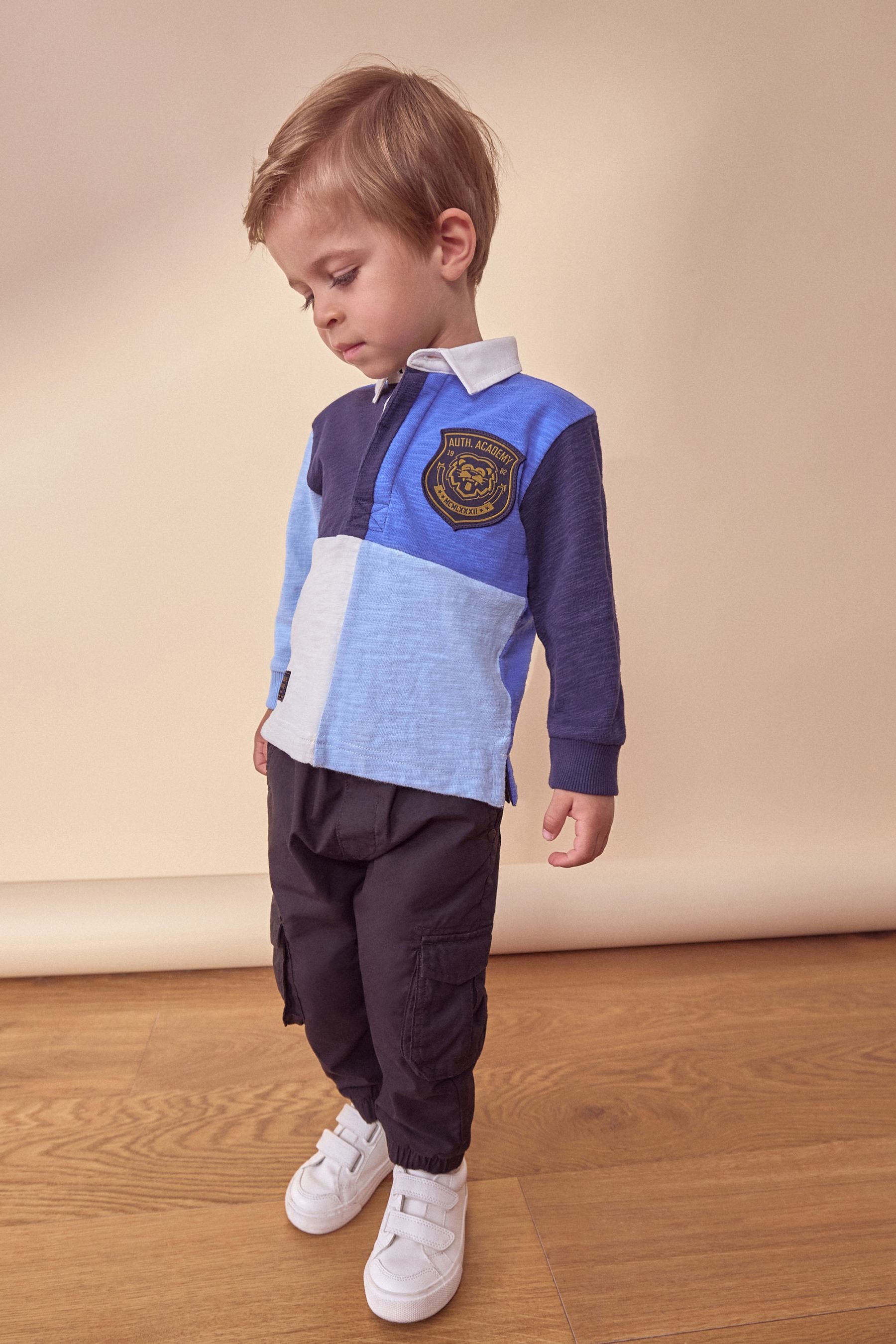 Blue 100% Cotton Long Sleeve Rugby Polo Shirt (3mths-7yrs)