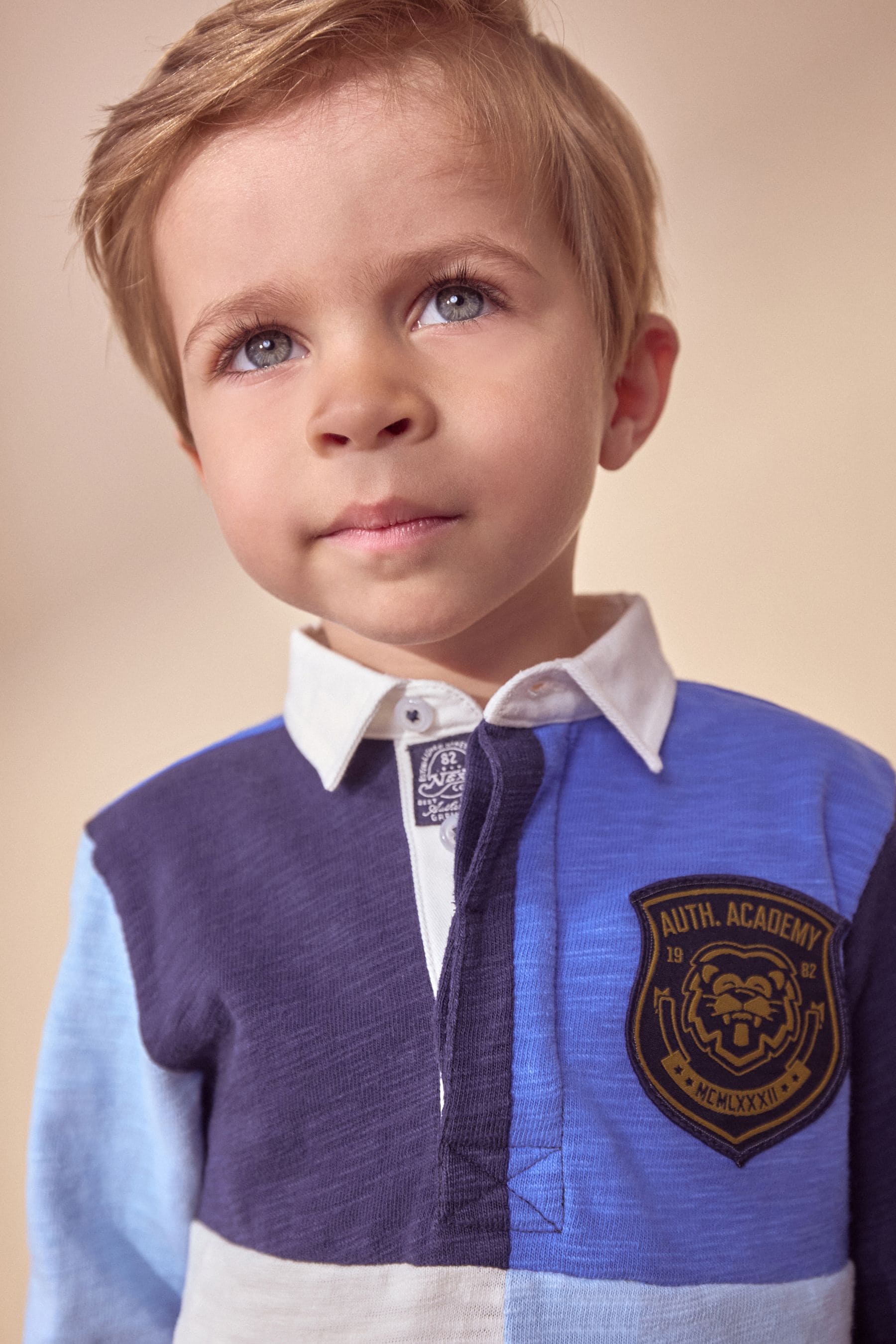 Blue 100% Cotton Long Sleeve Rugby Polo Shirt (3mths-7yrs)