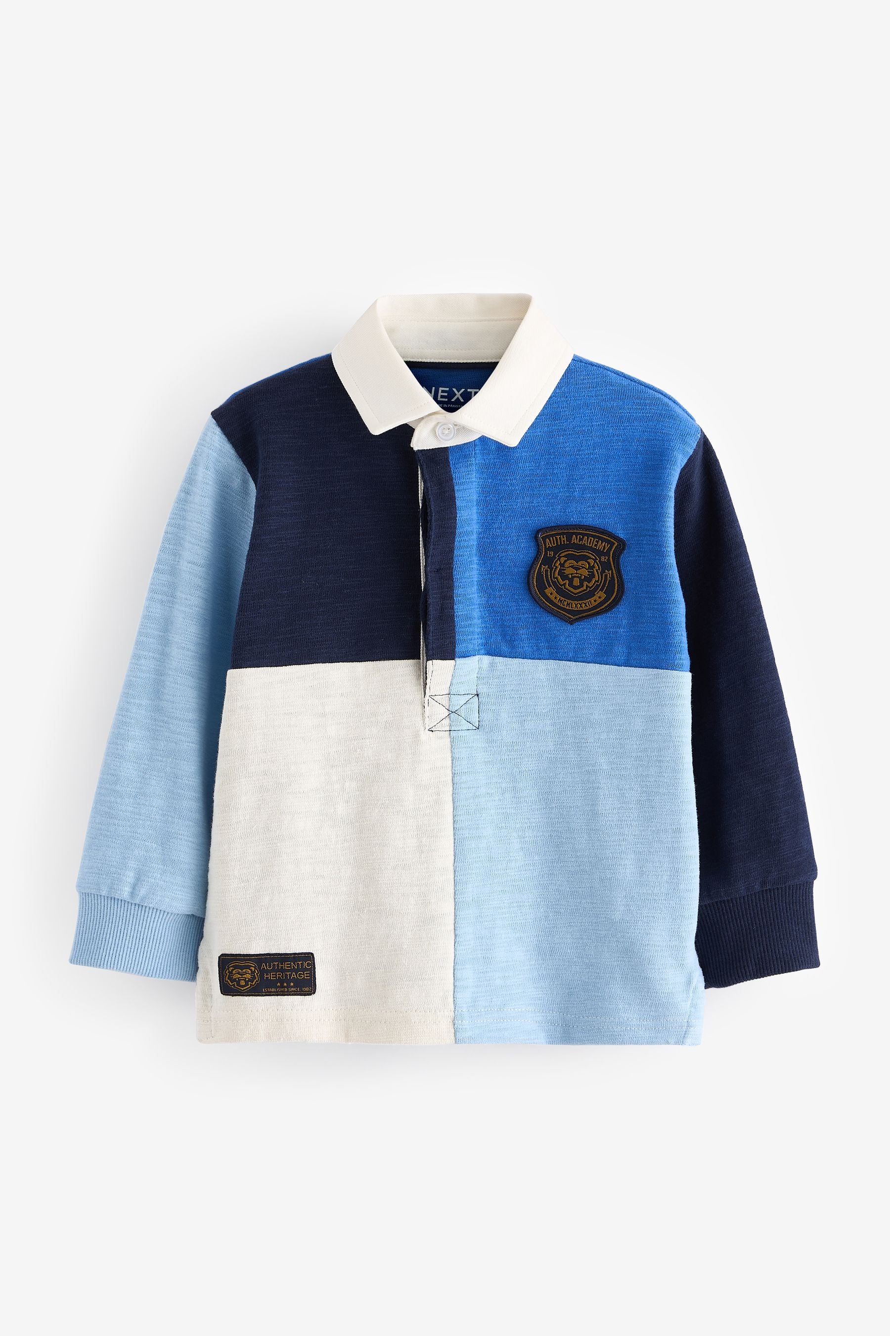 Blue 100% Cotton Long Sleeve Rugby Polo Shirt (3mths-7yrs)