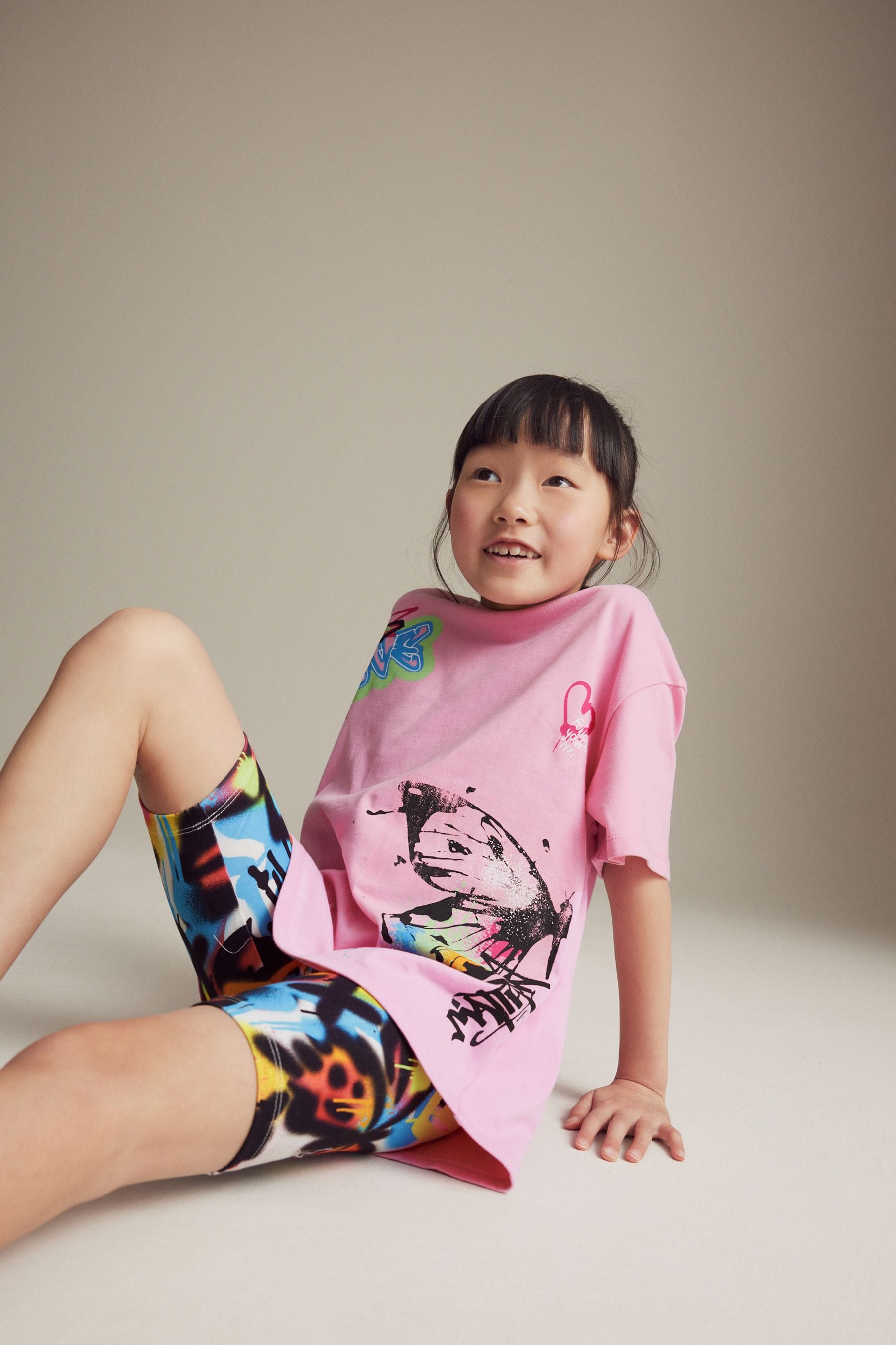 Pink Oversized T-Shirt and Cycle Shorts Set (3-16yrs)