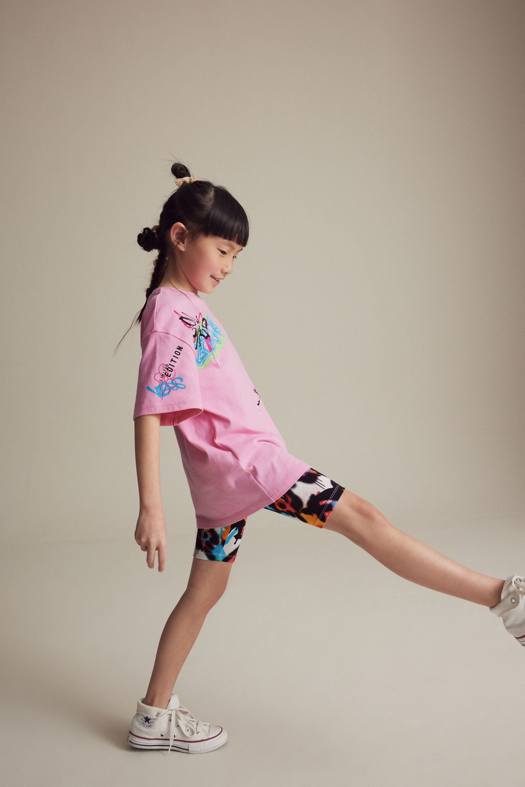 Pink Oversized 100% Cotton T-Shirt and Cycle Shorts Set (3-16yrs)