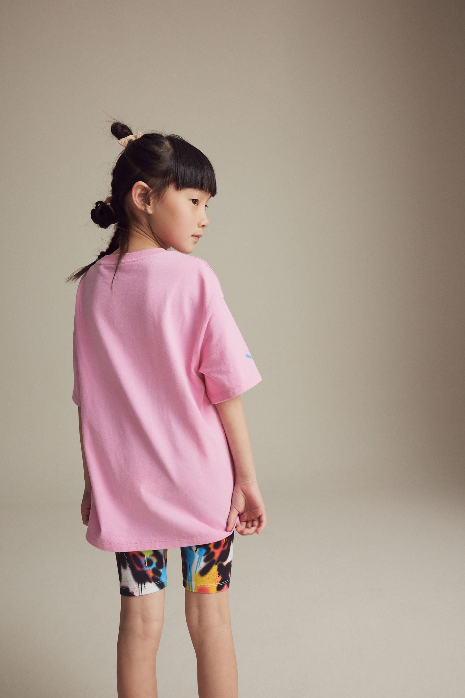 Pink Oversized T-Shirt and Cycle Shorts Set (3-16yrs)