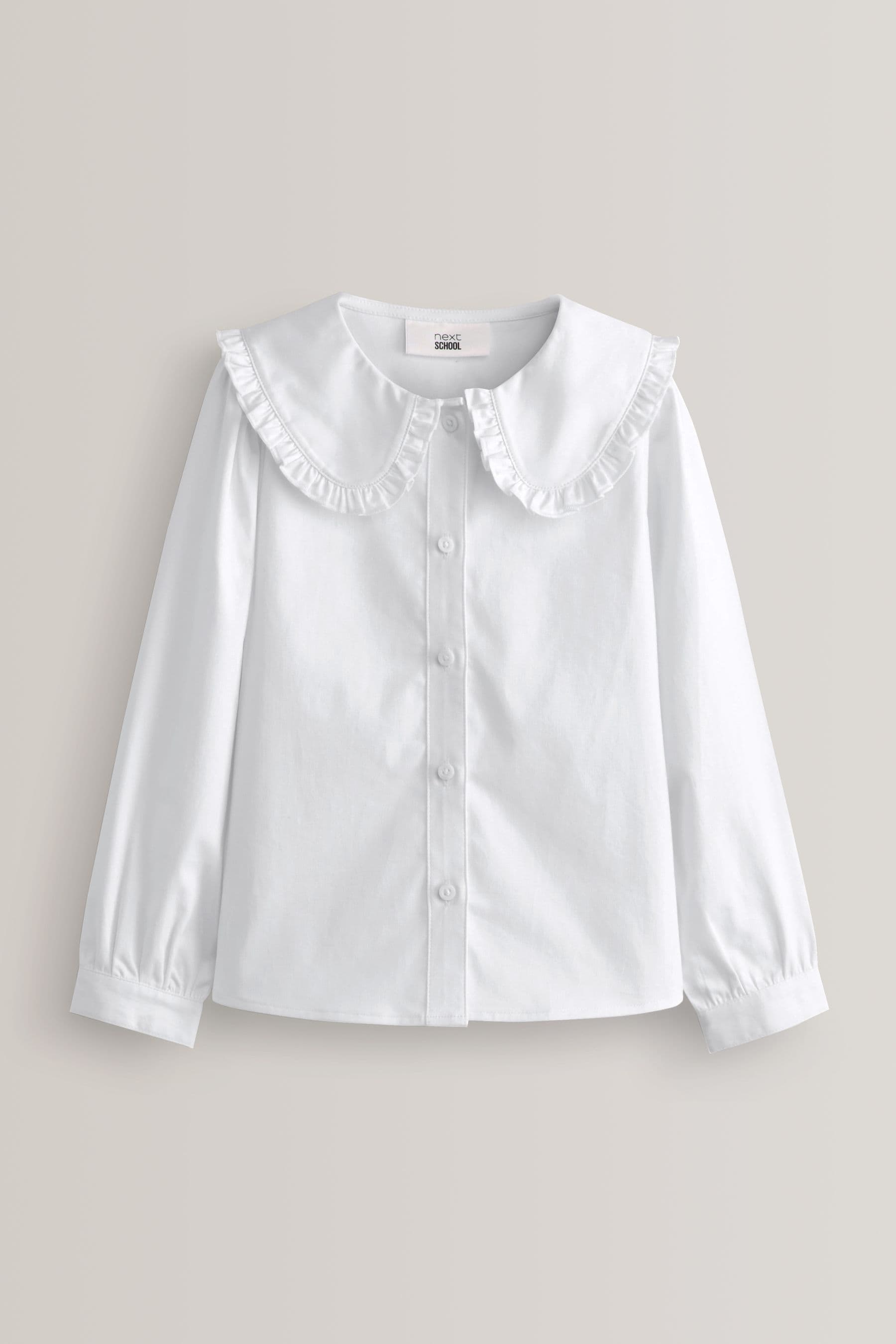 White Cotton Stretch Pretty Collar Long Sleeve School Blouse (3-14yrs)