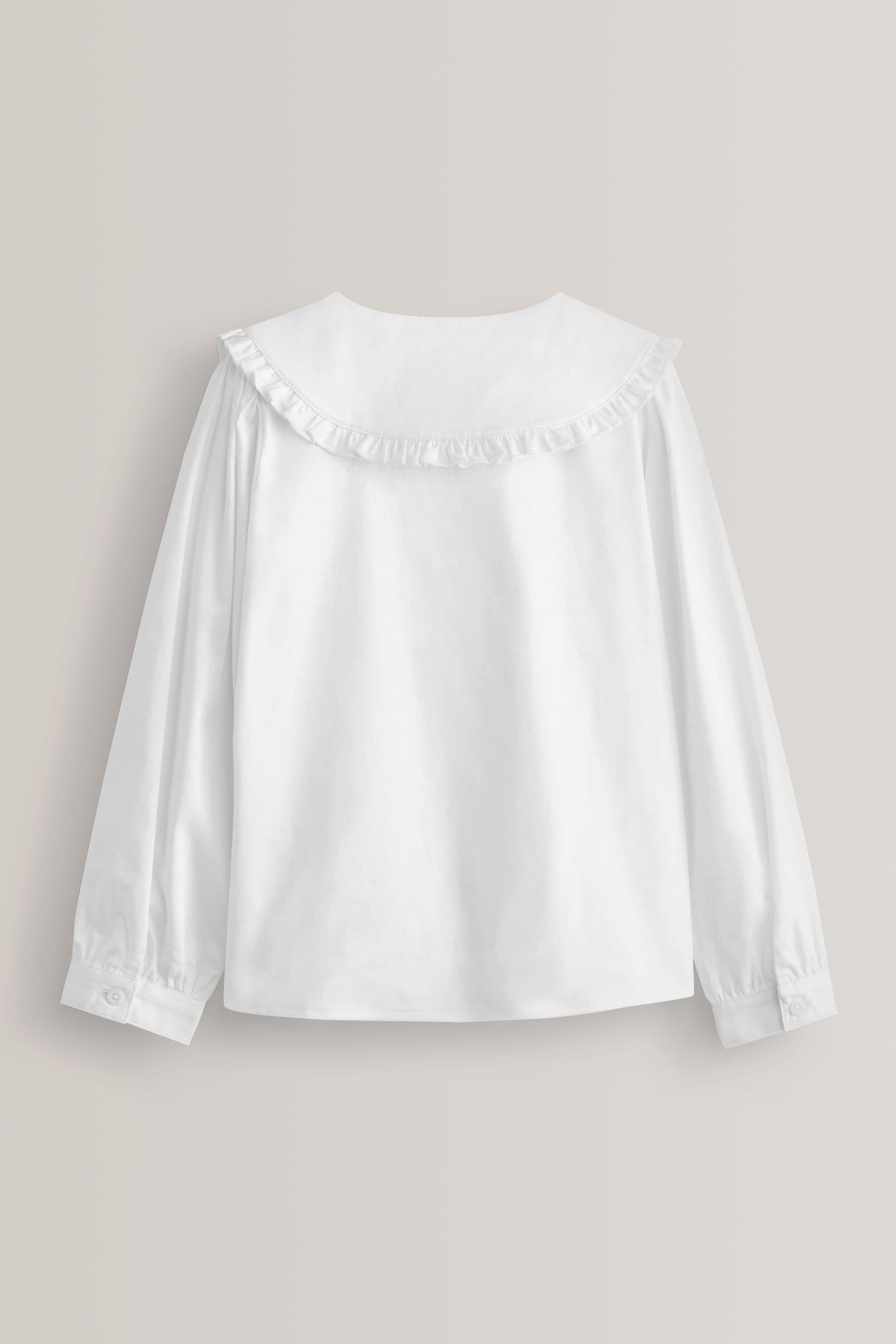 White Cotton Stretch Pretty Collar Long Sleeve School Blouse (3-14yrs)