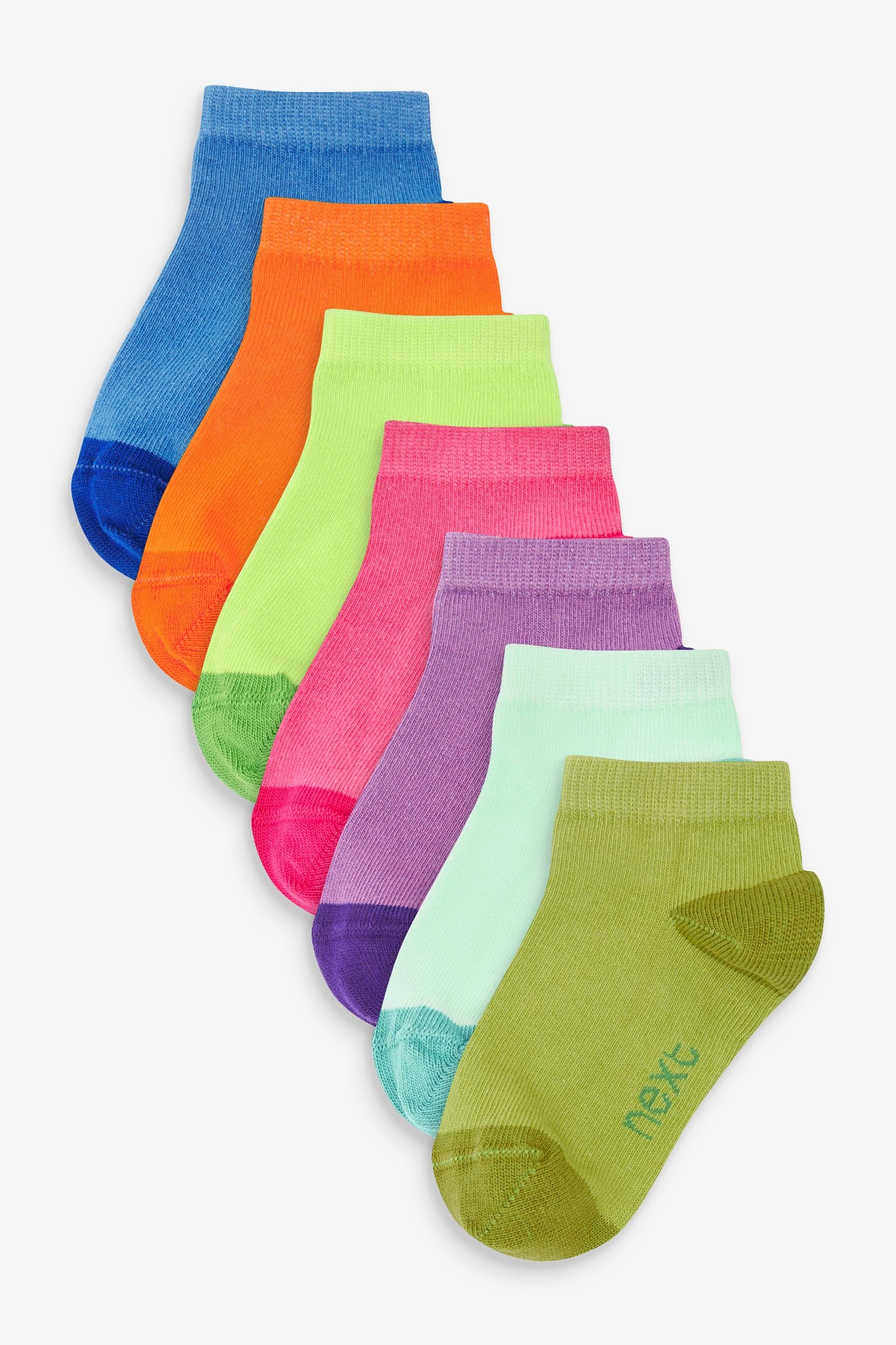 Green Orange/Pink 7 Pack Cotton Rich Trainer Socks-<span style="color: #ff2a00;">Fawry</span>