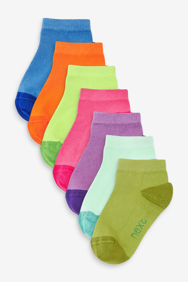 Green Orange/Pink 7 Pack Cotton Rich Trainer Socks-<span style="color: #ff2a00;">Fawry</span>