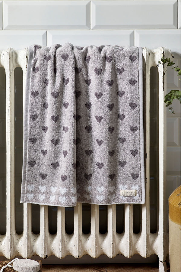 Grey Hearts 100% Cotton Towel