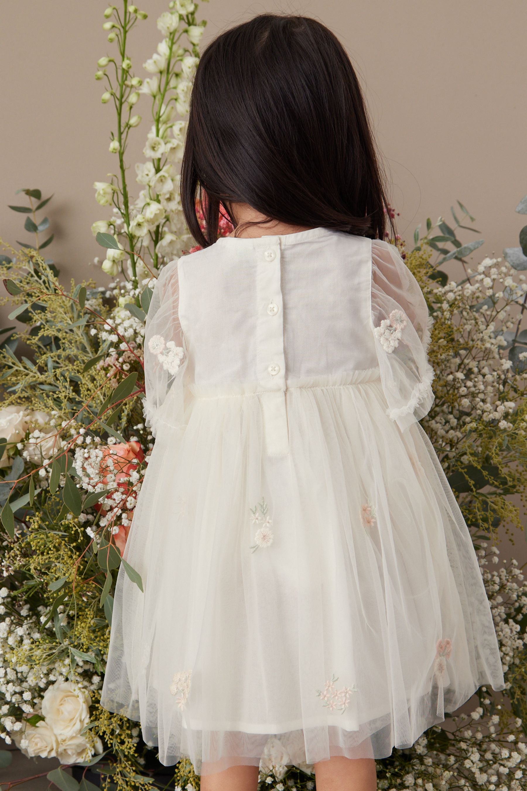 White Embroidered Mesh Party Dress (3mths-7yrs)