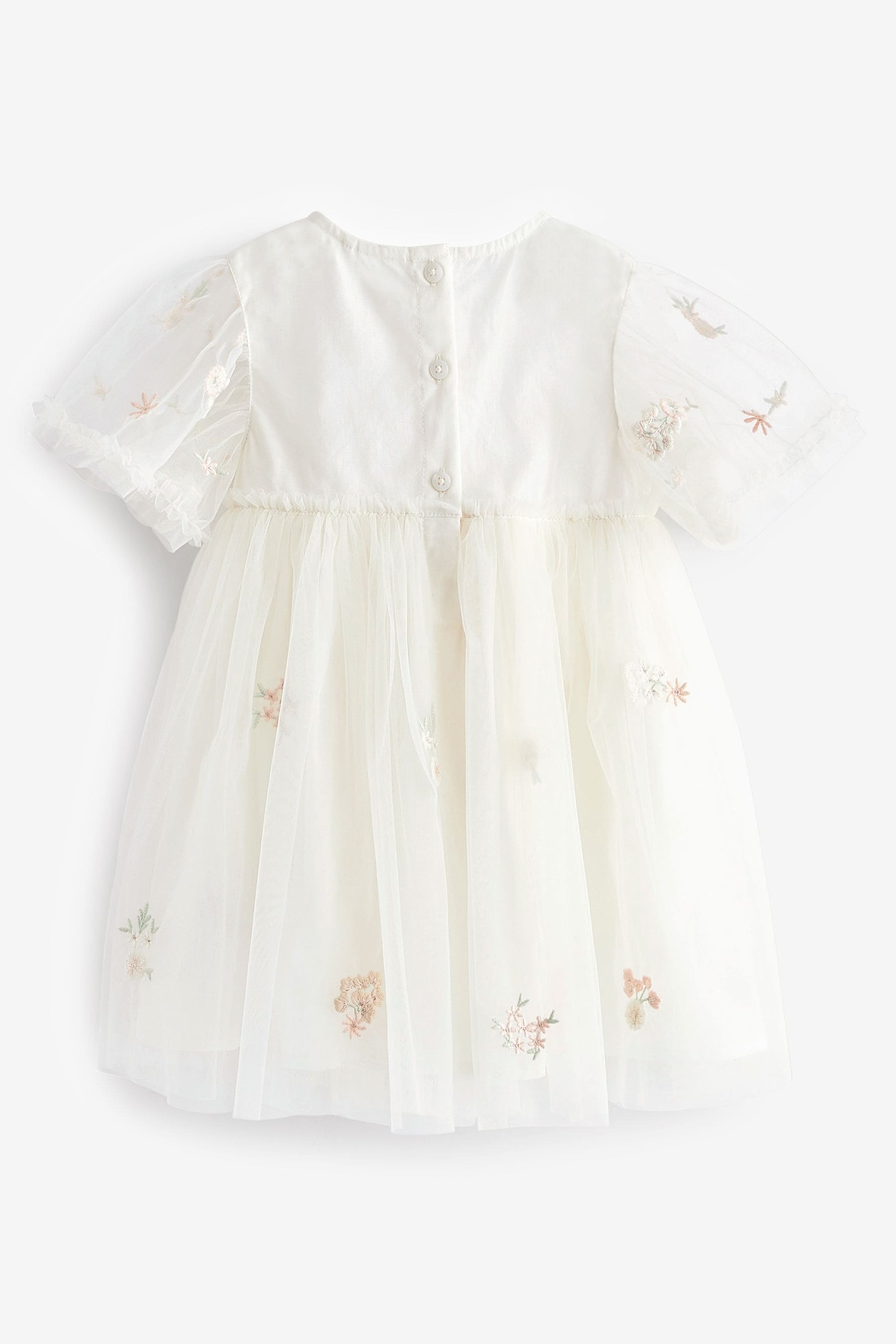 White Embroidered Mesh Party Dress (3mths-7yrs)