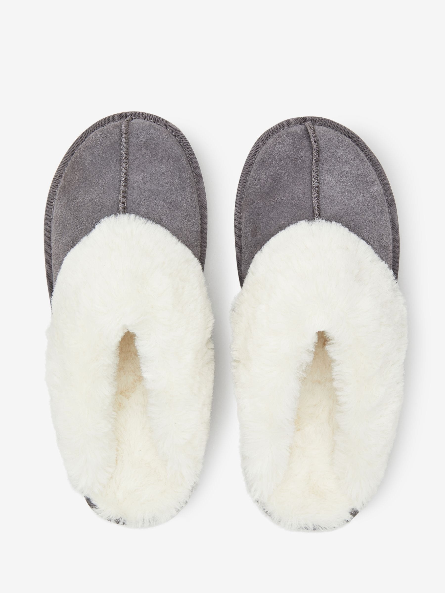 Grey Tiger Print Suede Faux Fur Lined Mule Slippers