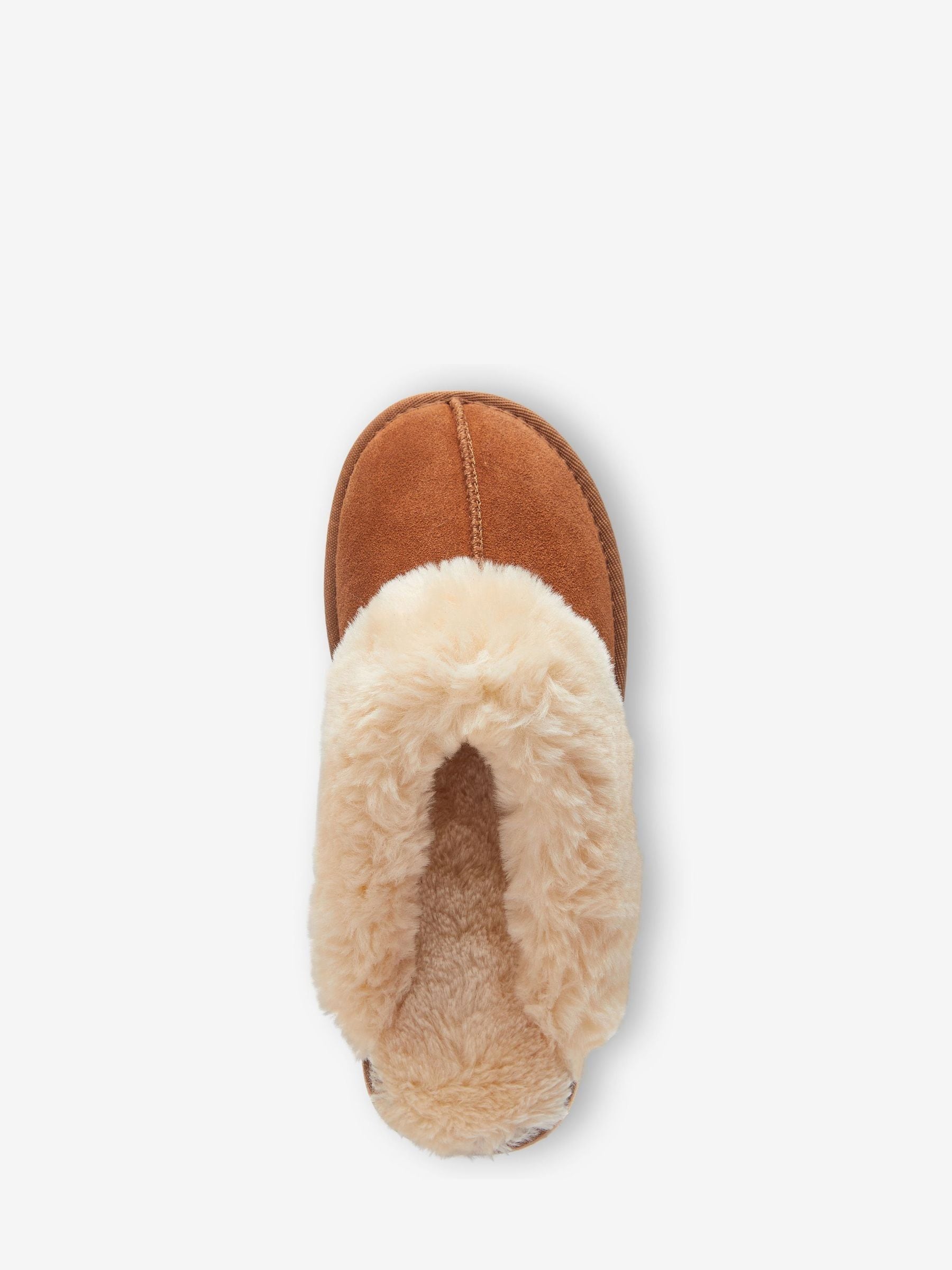 Chestnut Brown Suede Faux Fur Lined Mule Slippers