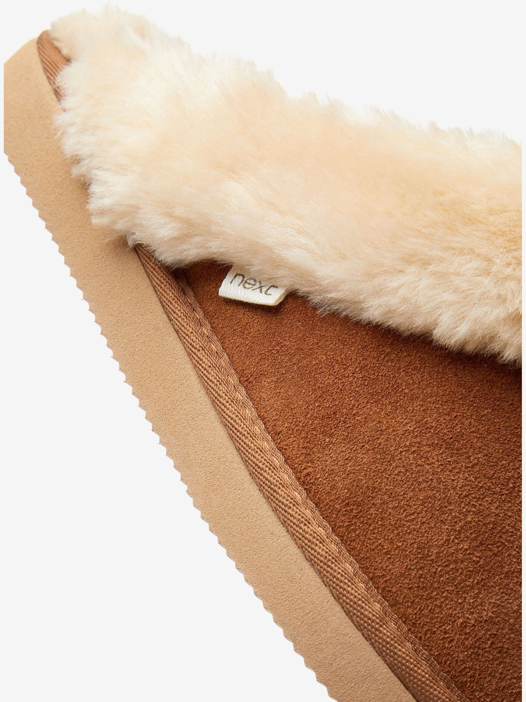 Chestnut Brown Tiger Print Suede Faux Fur Lined Mule Slippers