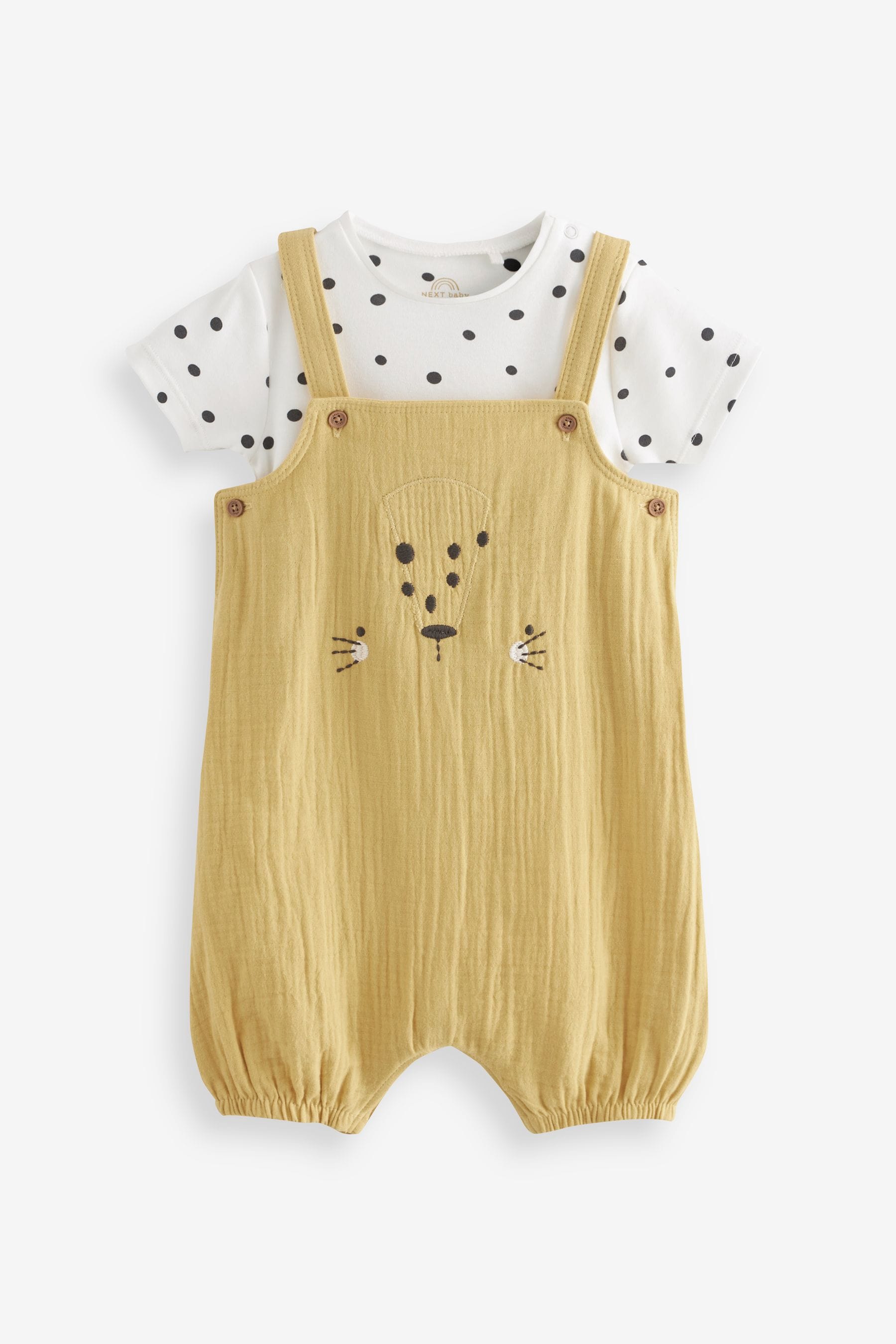 Ochre Yellow Tiger Face 2 Piece Baby Woven Dungaree Set (0mths-2yrs)