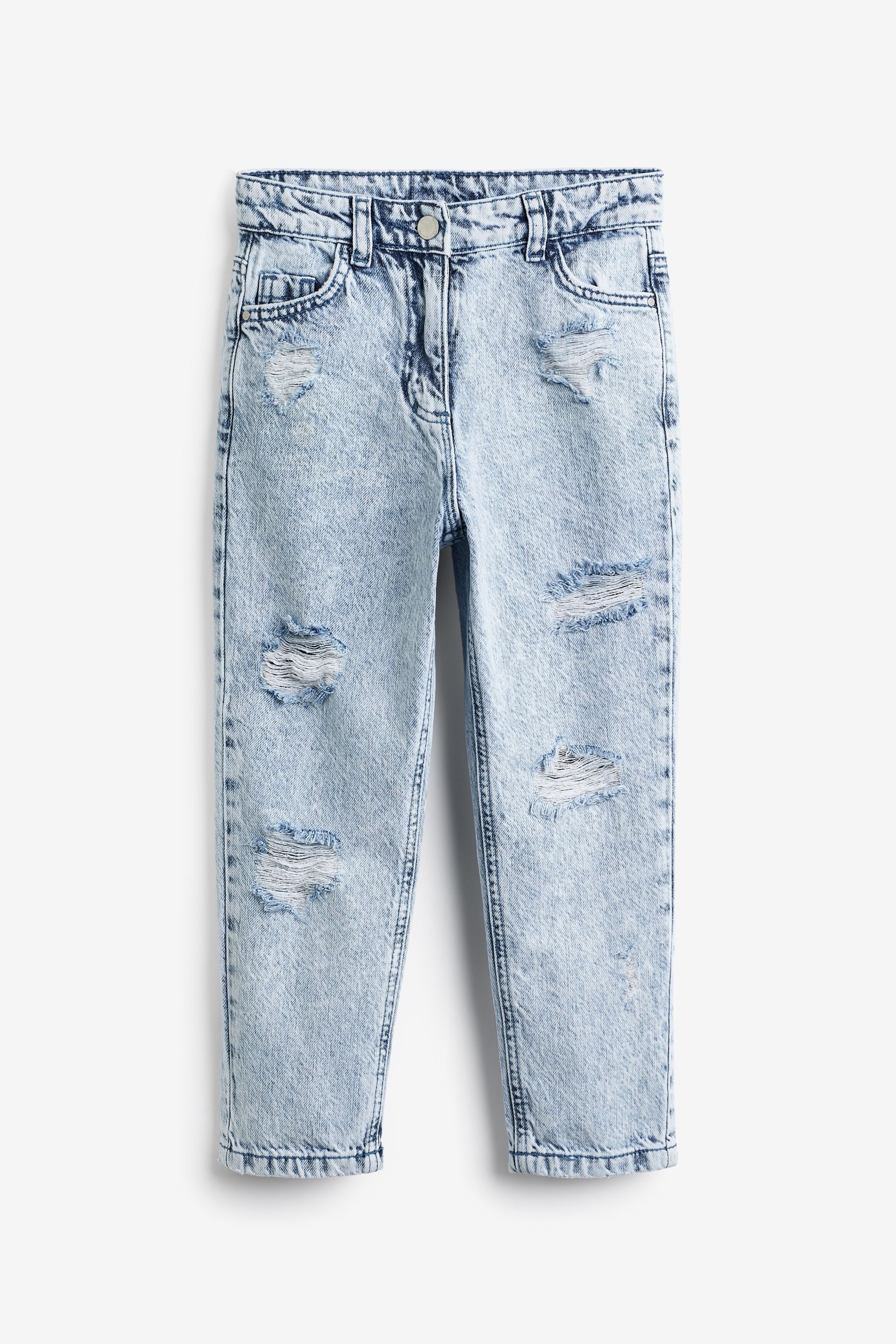 Bleach Wash Distressed Mom 100% Cotton Jeans (3-16yrs)