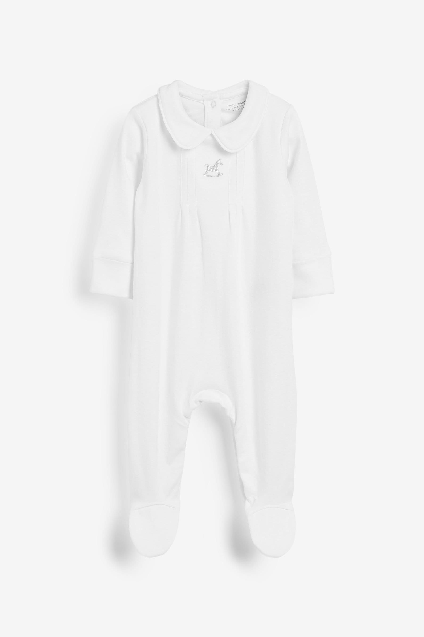 White 100% Cotton Smart Single Sleepsuit (0-2yrs)