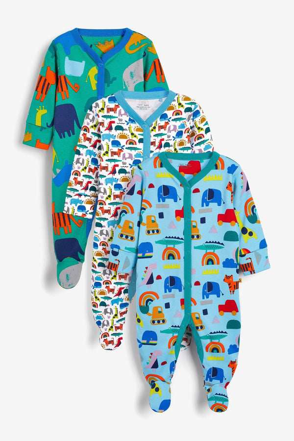 Bright 3 Pack Embroidered Baby Sleepsuits (0-2yrs)