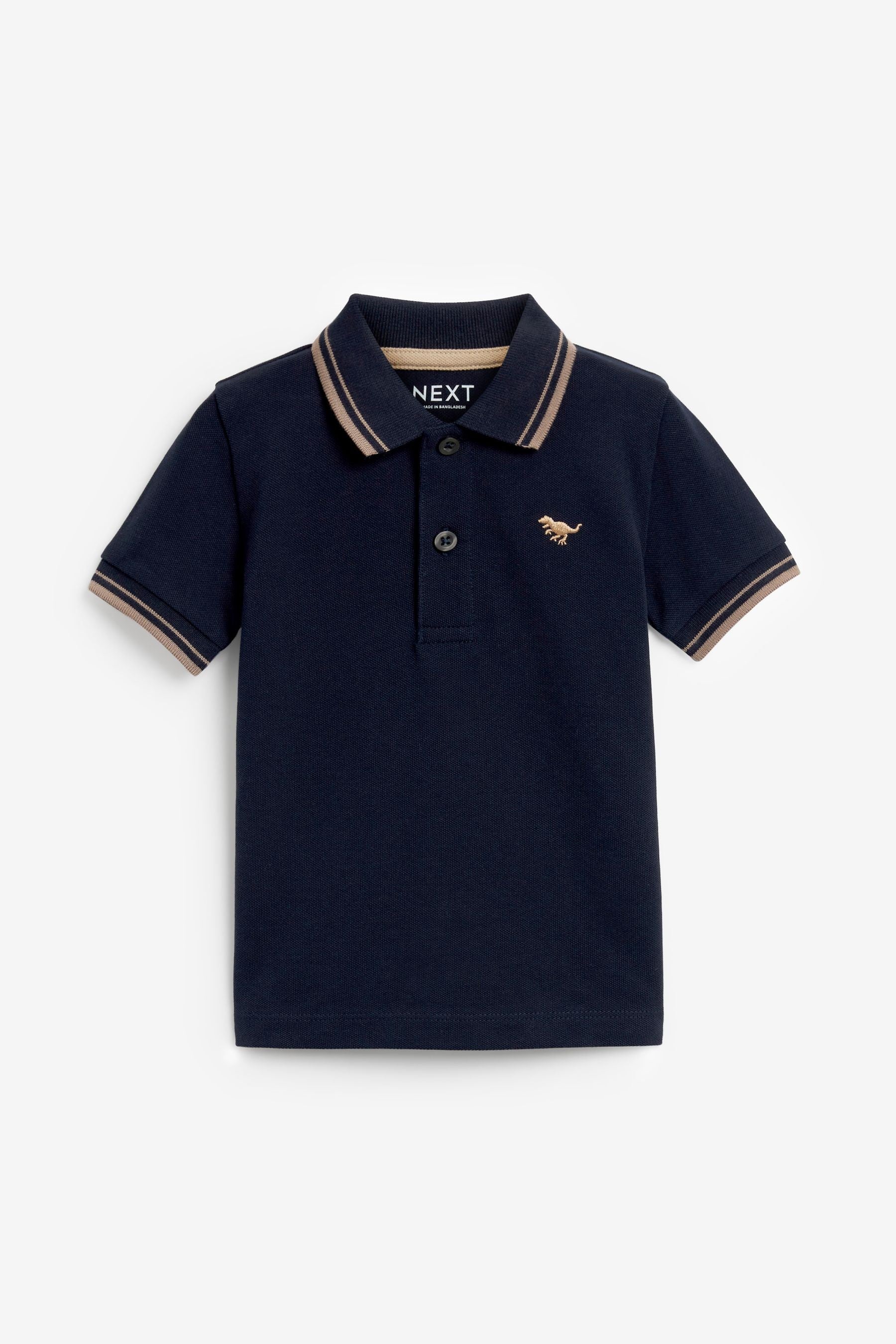 Navy Tipped 100% Cotton Short Sleeve Polo Shirt (3mths-7yrs)