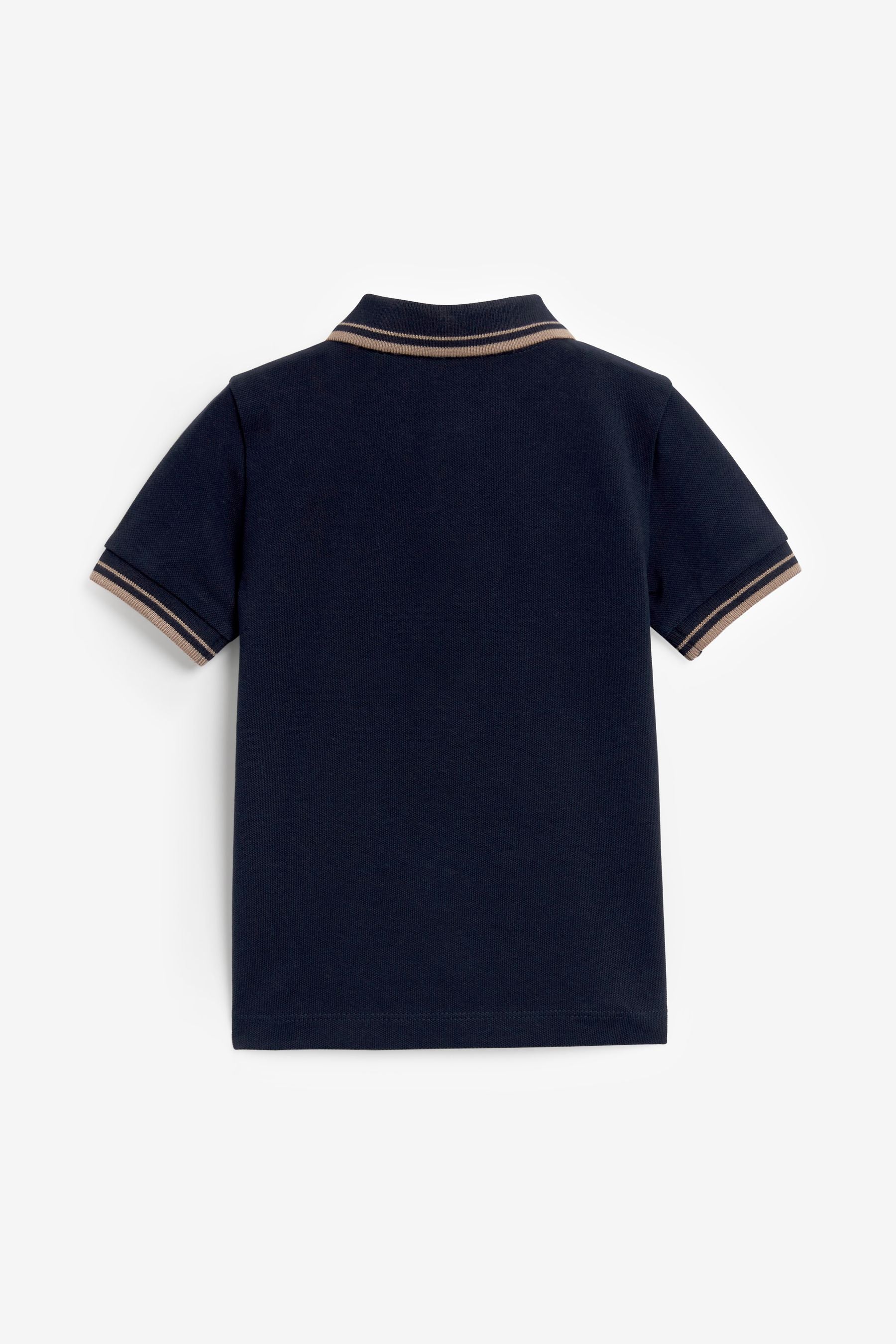 Navy Tipped 100% Cotton Short Sleeve Polo Shirt (3mths-7yrs)