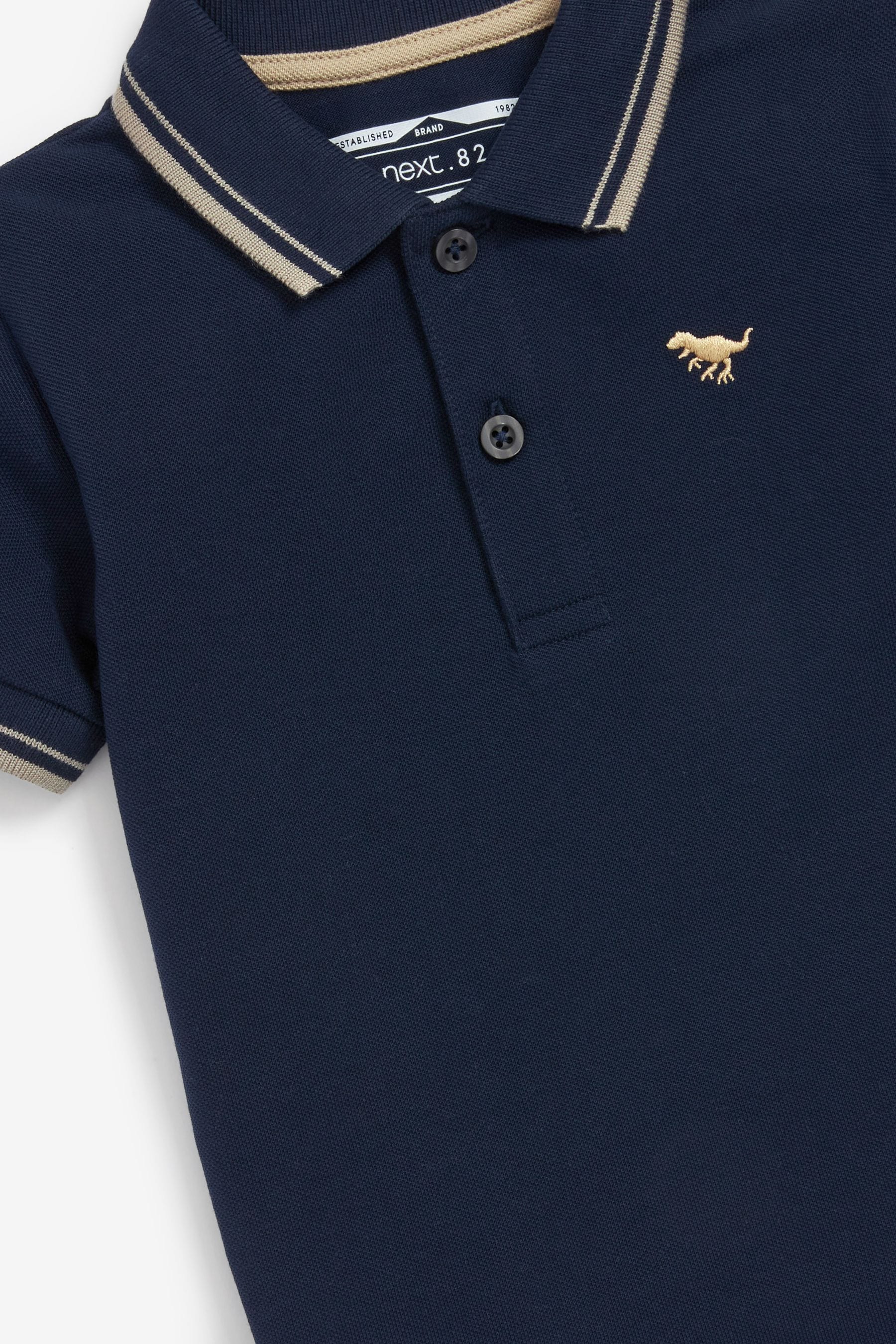 Navy Tipped 100% Cotton Short Sleeve Polo Shirt (3mths-7yrs)