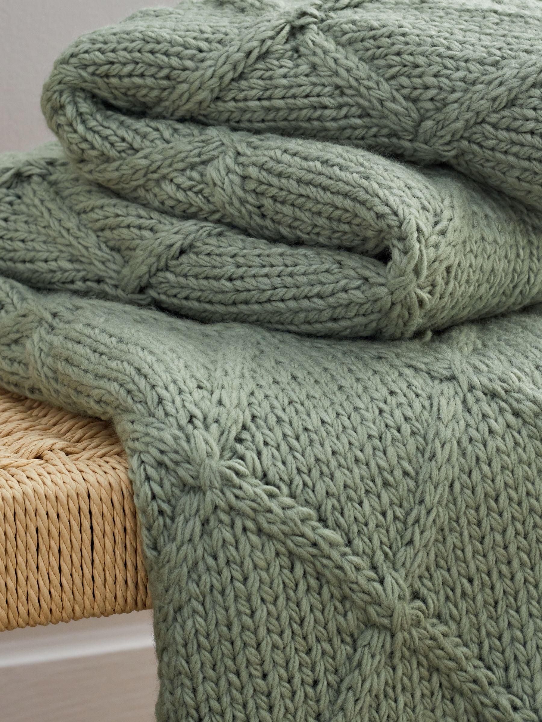 Sage Green Chunky Cable Knit Throw