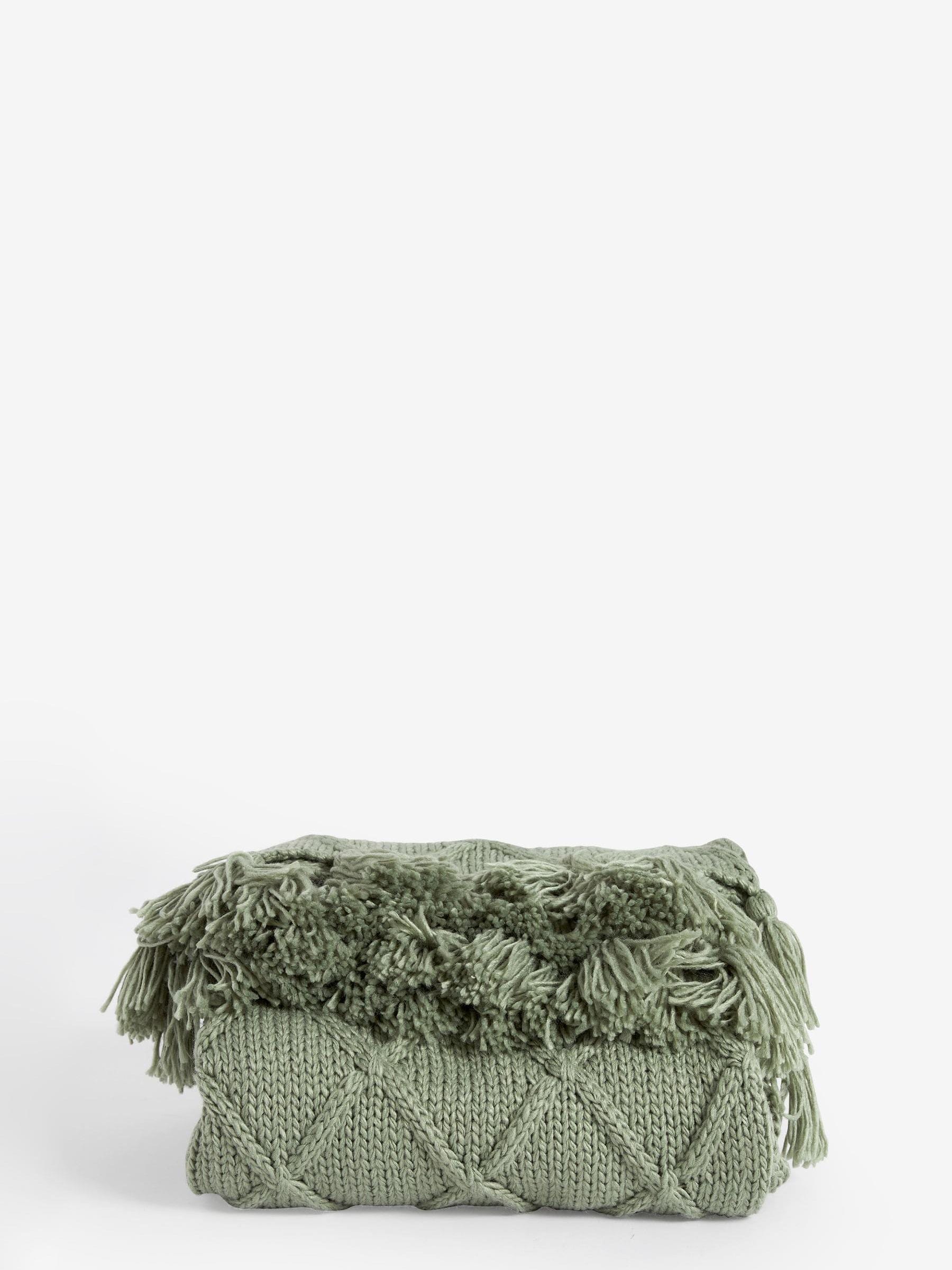 Sage Green Chunky Cable Knit Throw