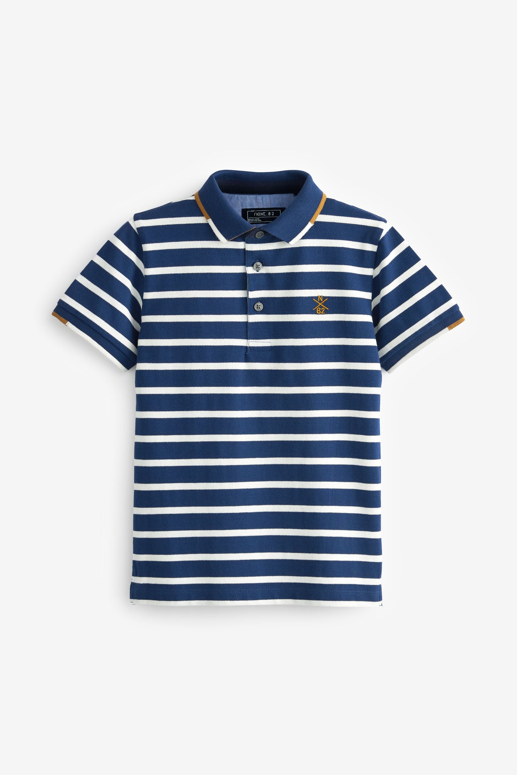 Navy Blue Short Sleeve Stripe Polo Shirt (3-16yrs)