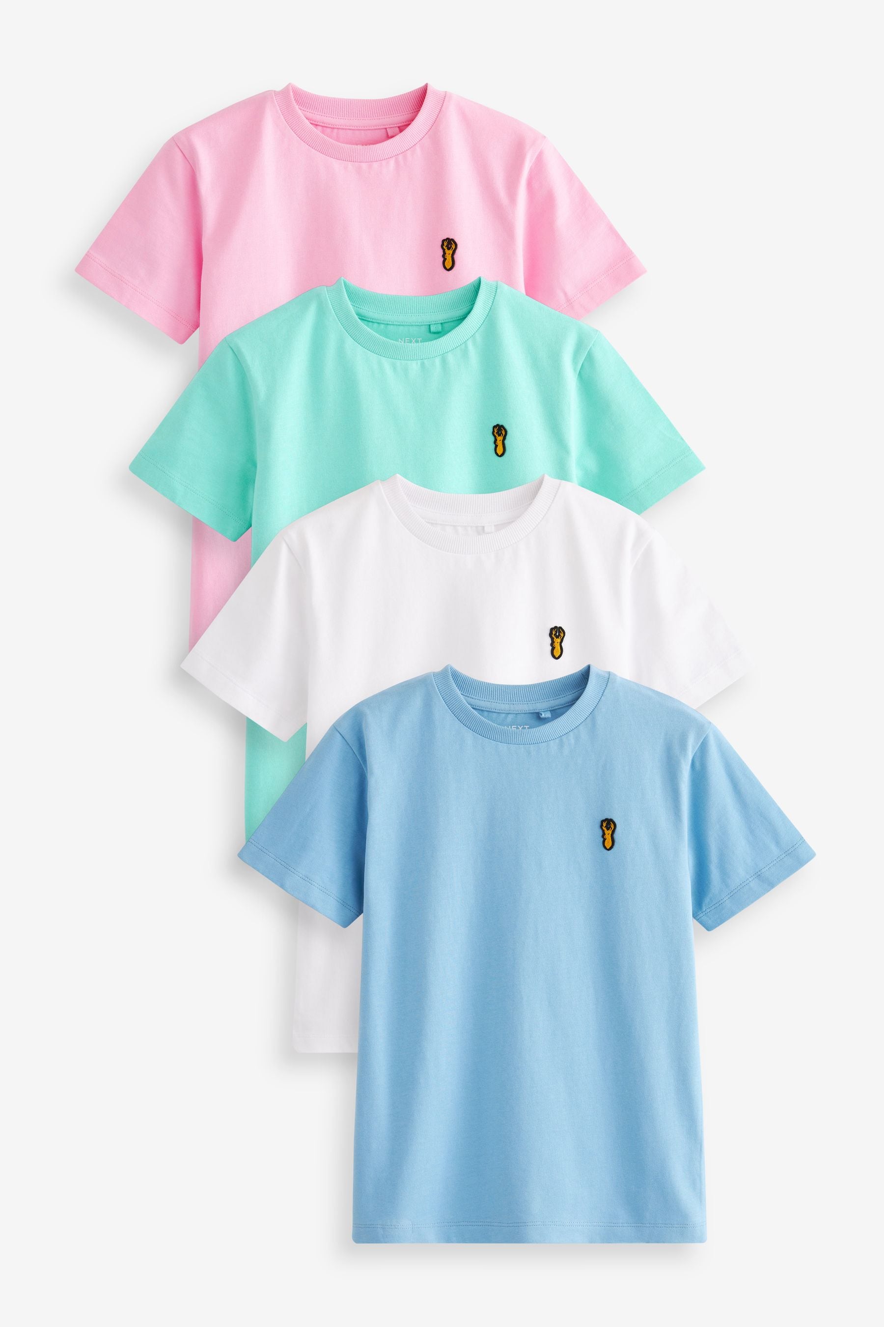 Pastels 100% Cotton Short Sleeve Stag Embroidered T-Shirts 4 Pack (3-16yrs)