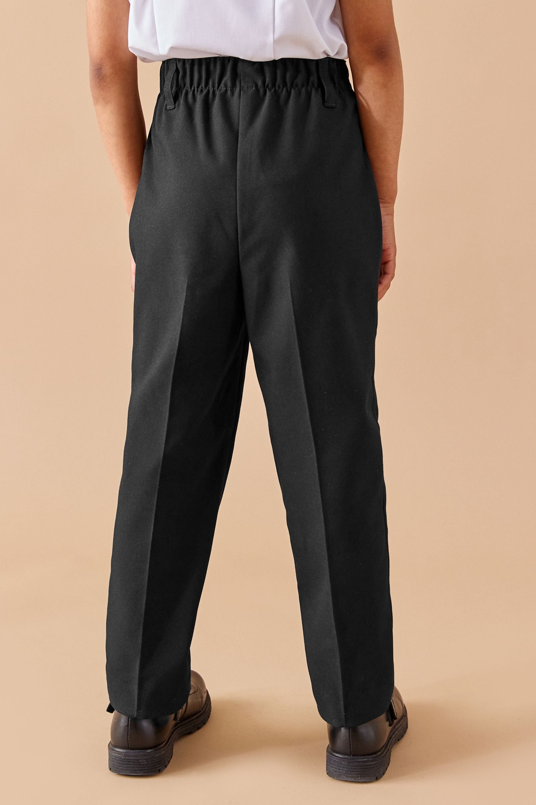 Black Pull-On Waist Plain Front School Trousers (3-17yrs)