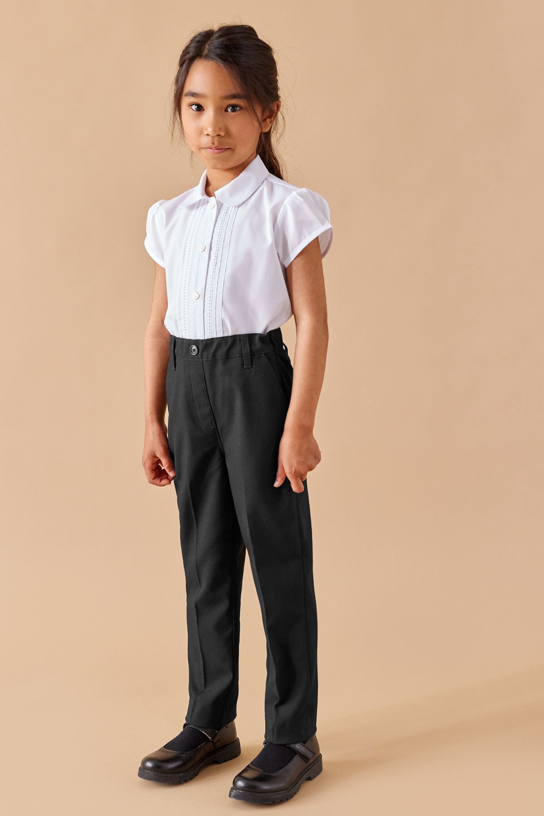 Black Pull-On Waist Plain Front School Trousers (3-17yrs)