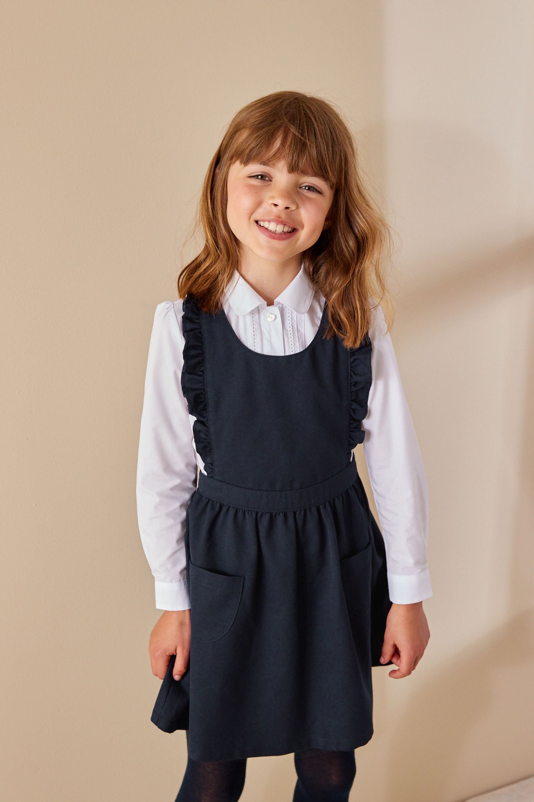 Navy Blue Ruffle Detail Pinafore School Dress (3-14yrs)