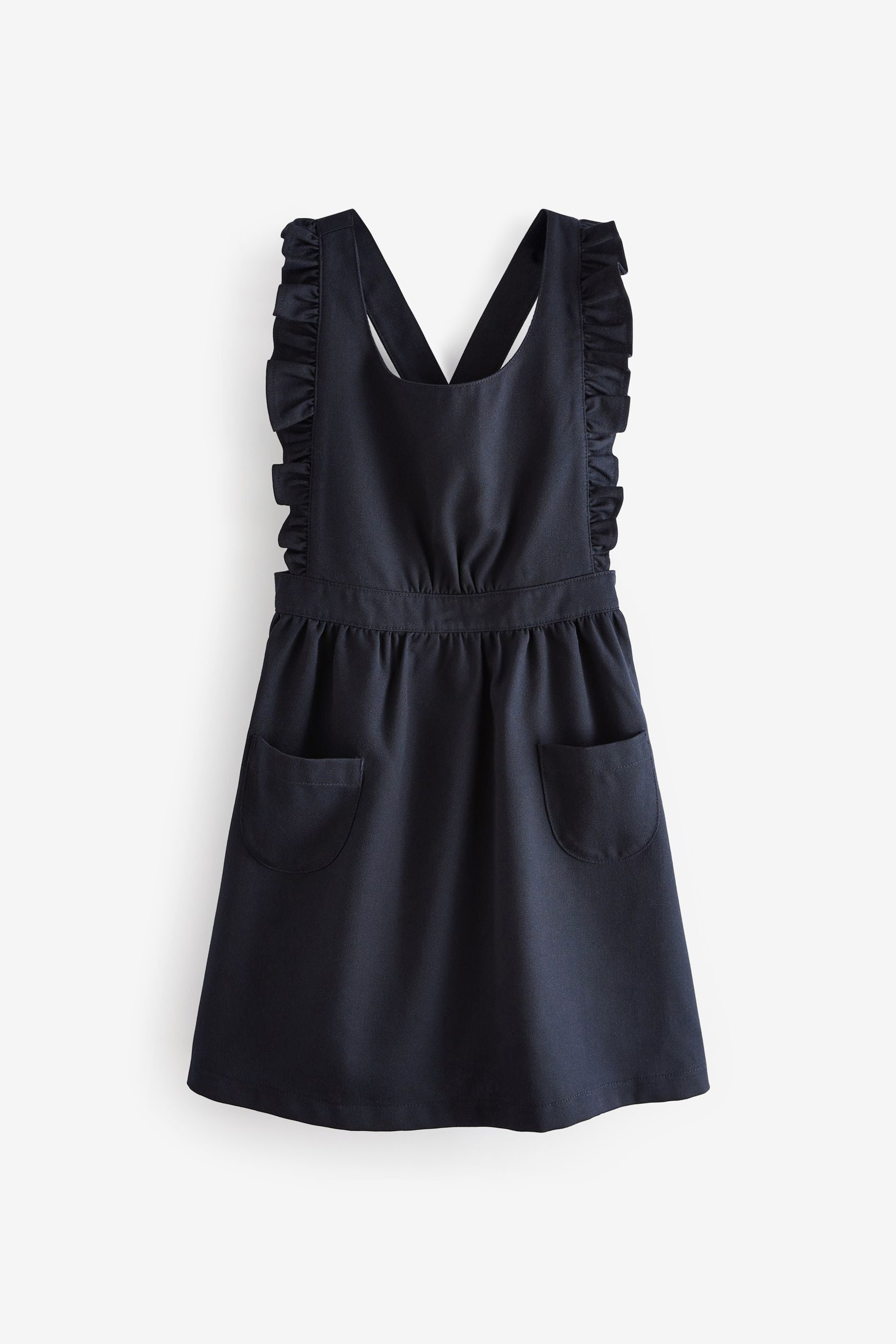 Navy Blue Ruffle Detail Pinafore School Dress (3-14yrs)