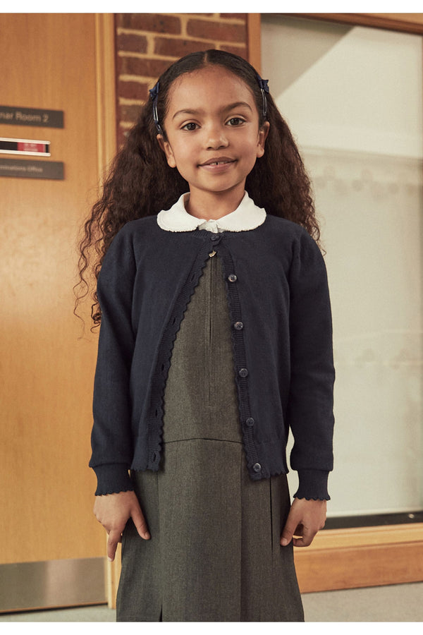 Navy Blue Cotton Rich Scalloped Edge School Cardigan (3-16yrs)