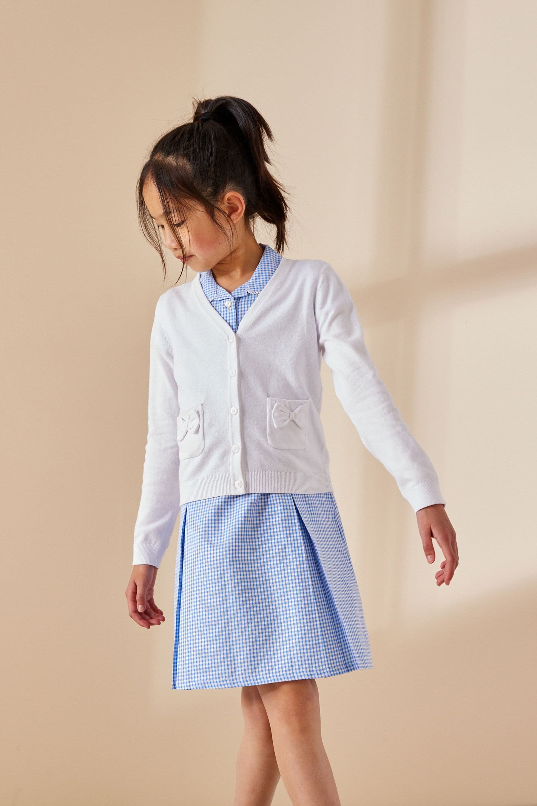 White Cotton Rich Bow Pocket School Cardigan (3-16yrs)