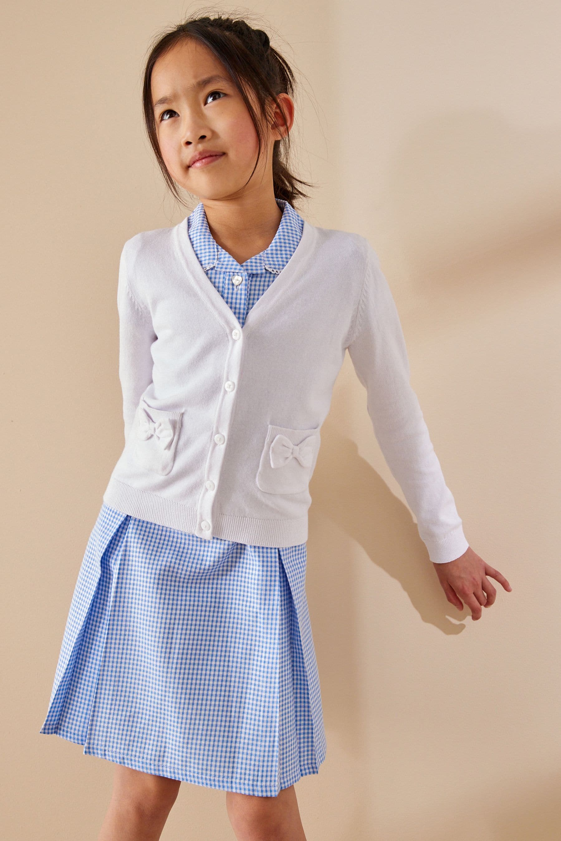 White Cotton Rich Bow Pocket School Cardigan (3-16yrs)