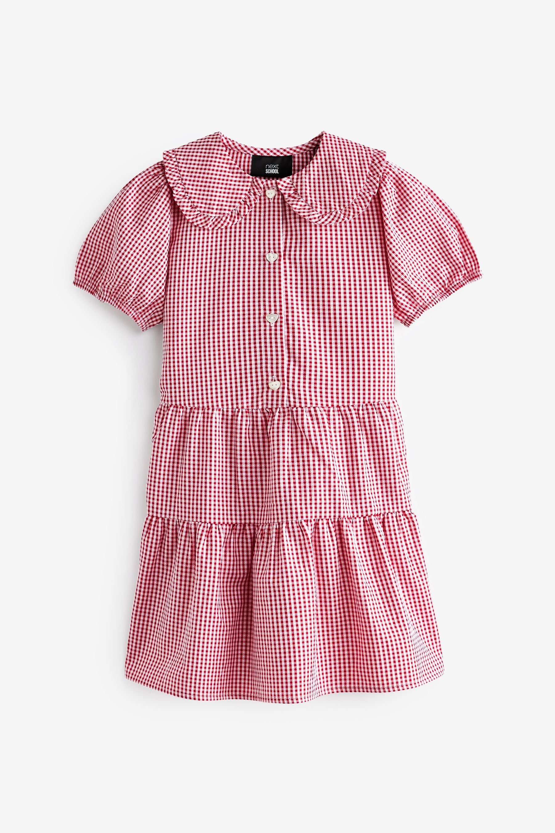 Red Cotton Rich School Gingham Tiered Pretty Collar Dress (3-14yrs)