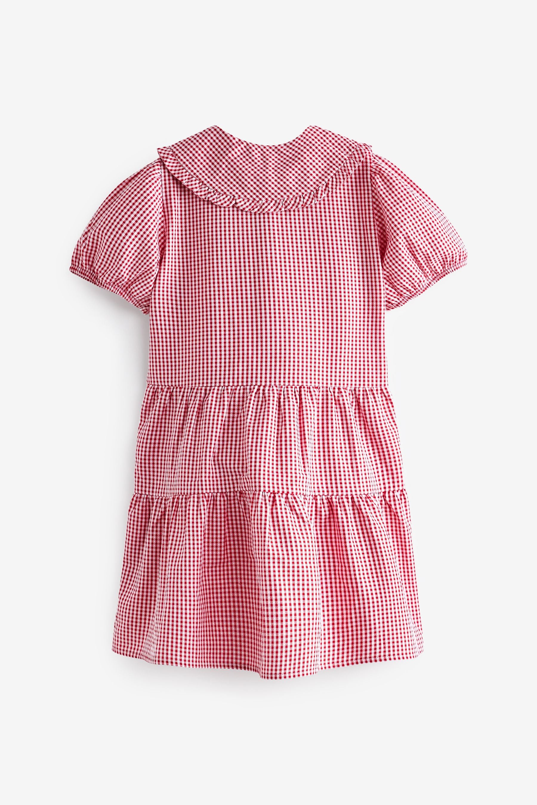 Red Cotton Rich School Gingham Tiered Pretty Collar Dress (3-14yrs)