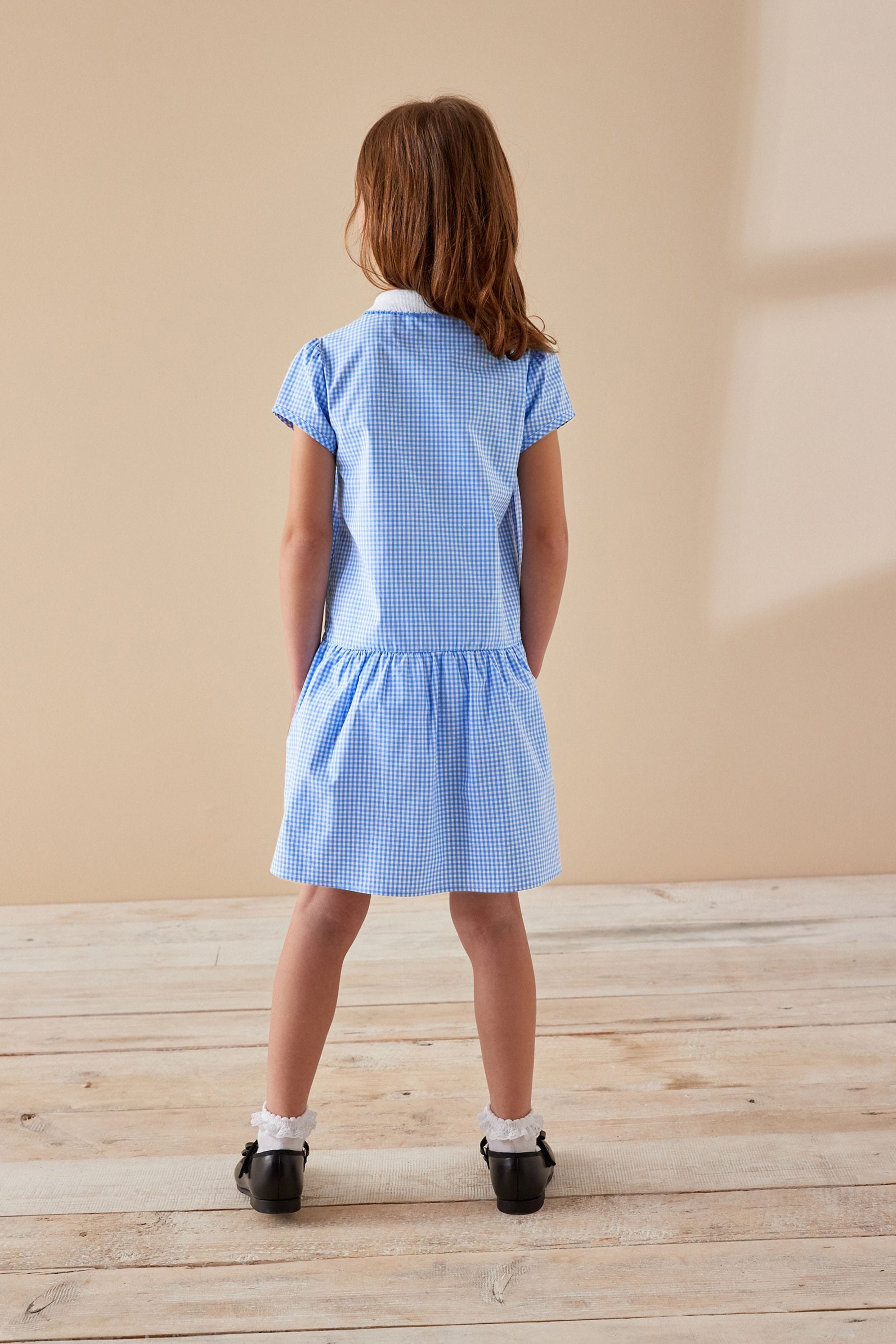 Blue Zip Front Cotton Rich Gingham School Dress (3-14yrs)