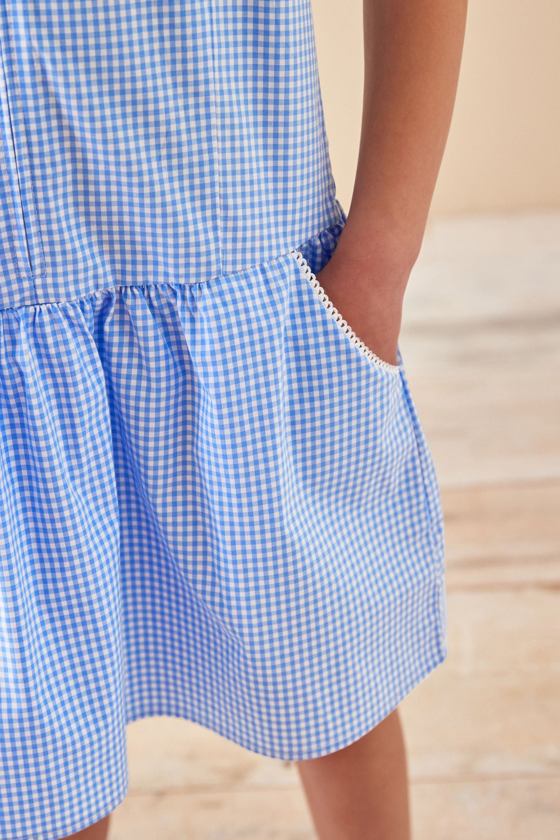 Blue Zip Front Cotton Rich Gingham School Dress (3-14yrs)