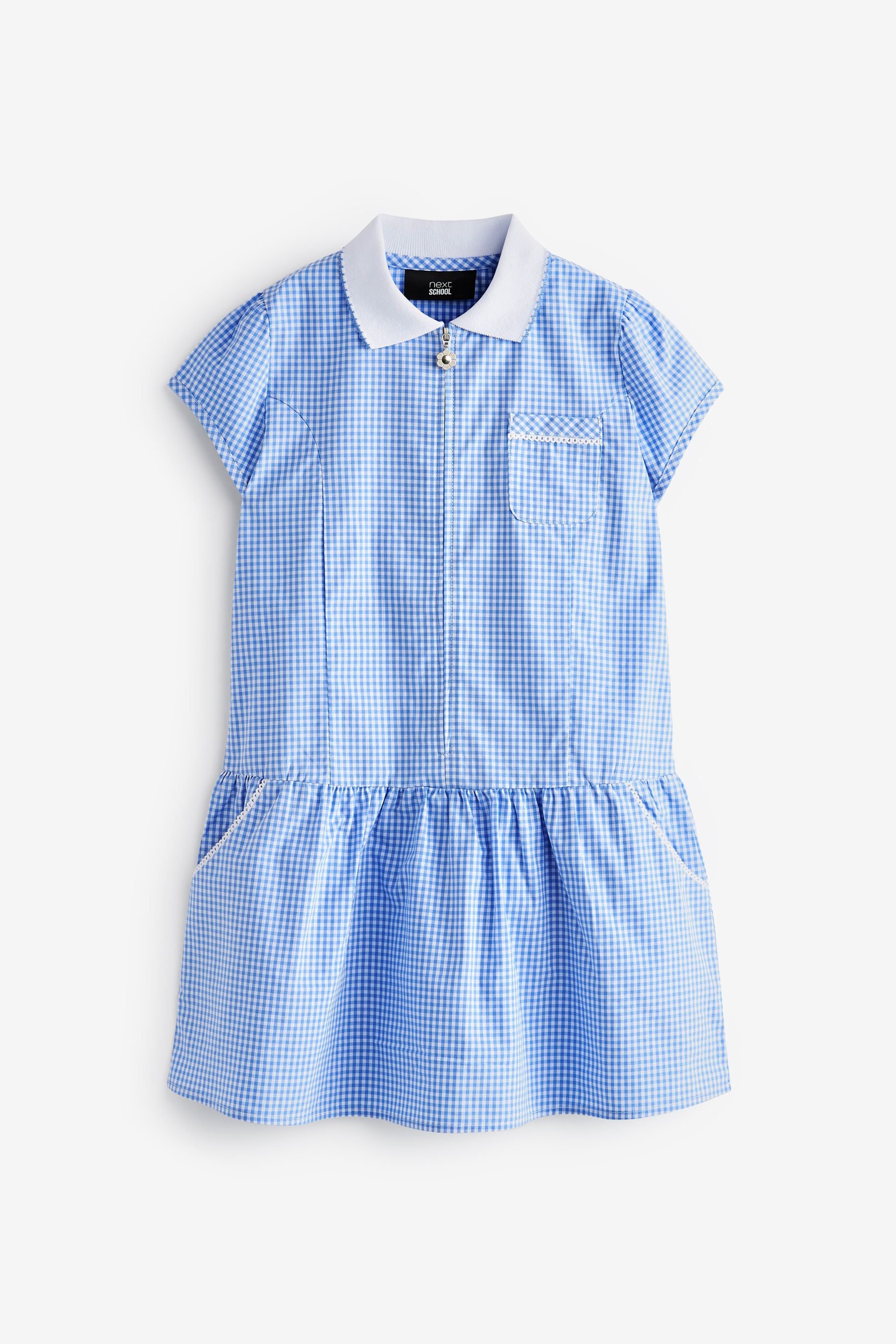 Blue Zip Front Cotton Rich Gingham School Dress (3-14yrs)