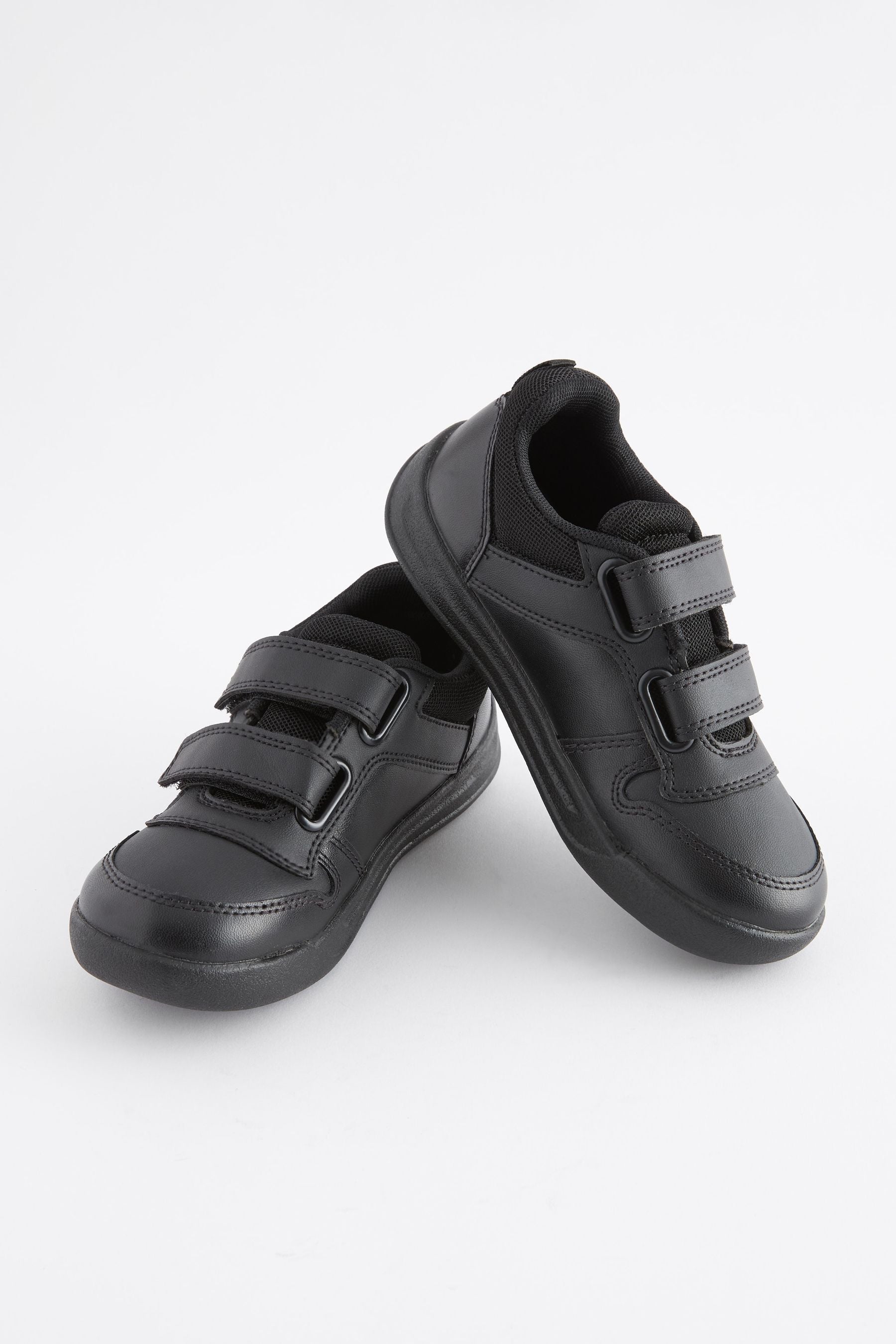 Black Standard Fit (F) Double Strap Touch Fastening School Trainers