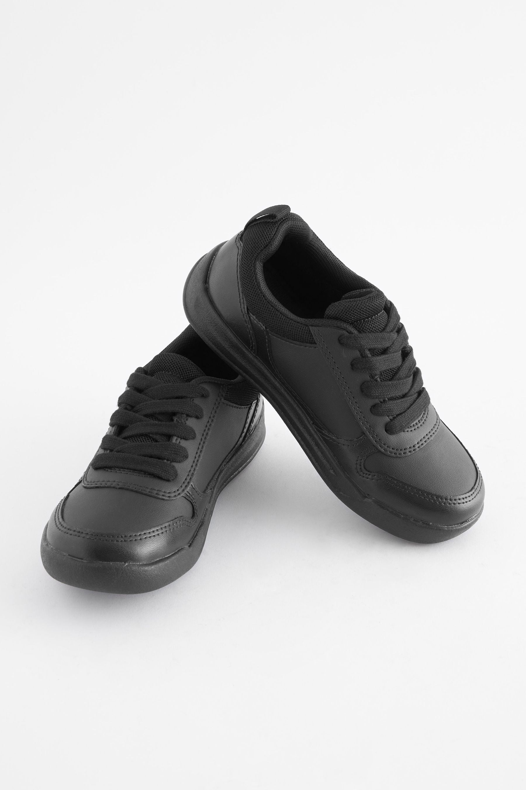 Black Standard Fit (F) Lace-Up School Trainers