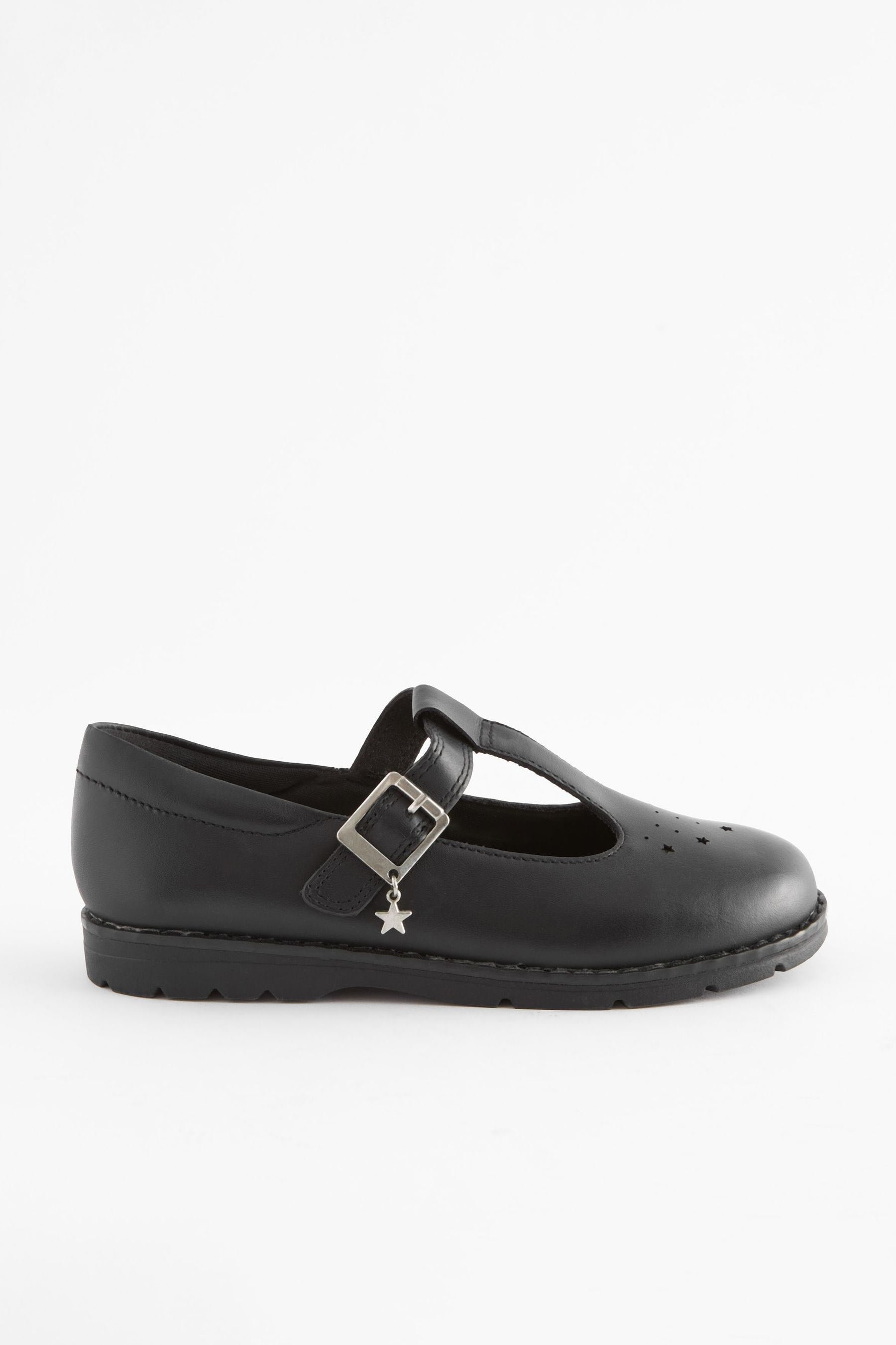 Black Leather Junior T-Bar School Shoes