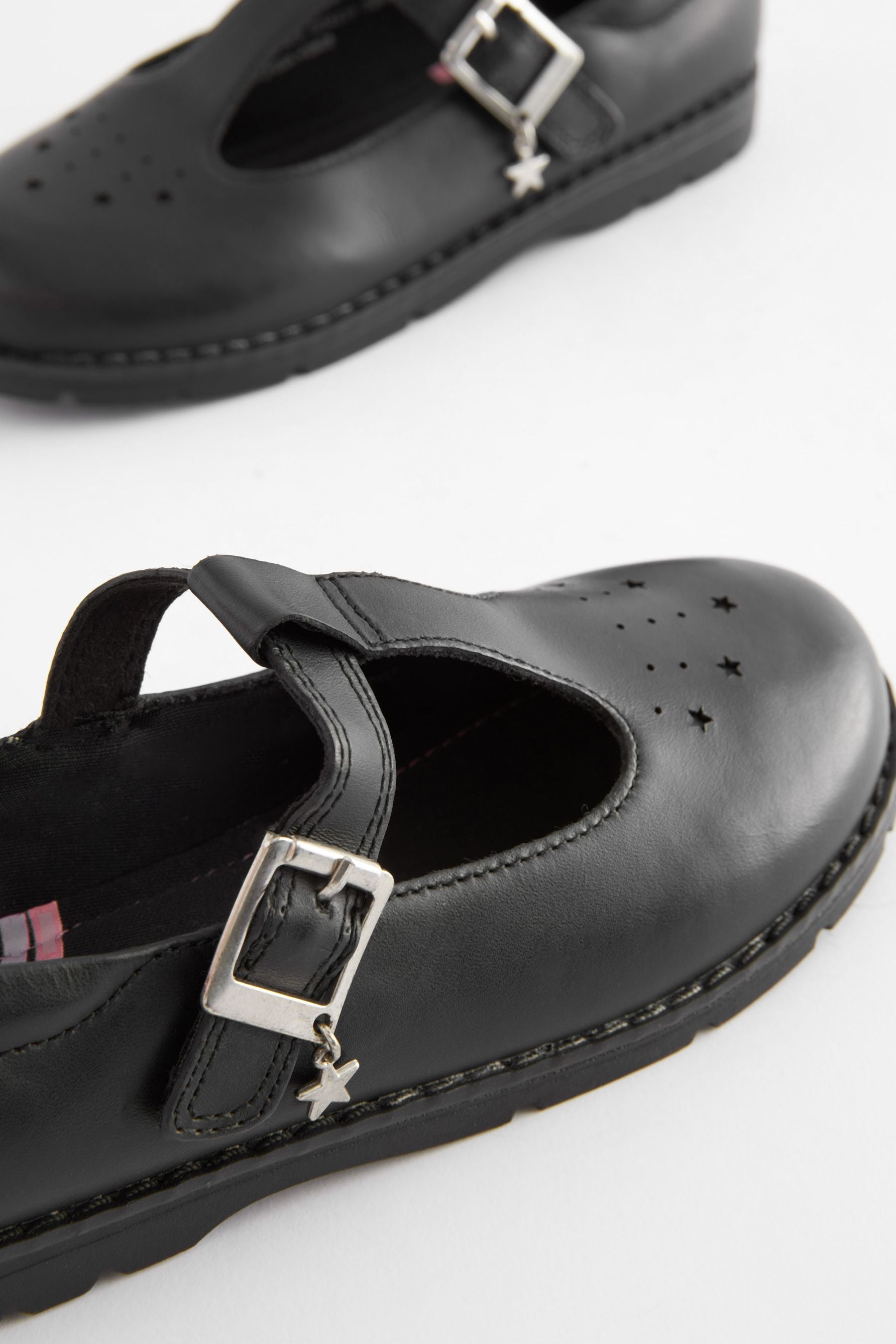 Black Leather Junior T-Bar School Shoes