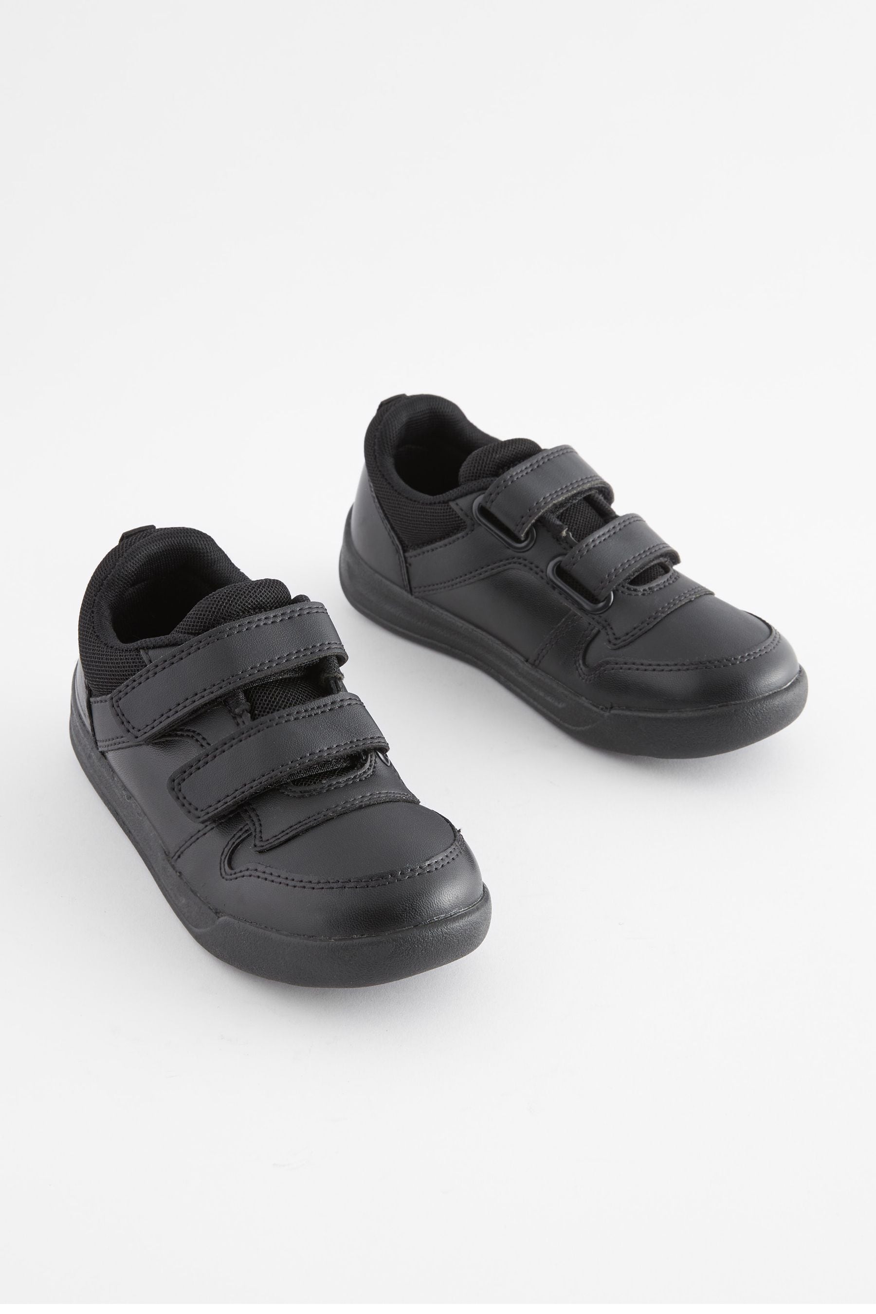 Black Strap Touch Fasten Wide Fit (G) Double Strap Touch Fastening School Trainers