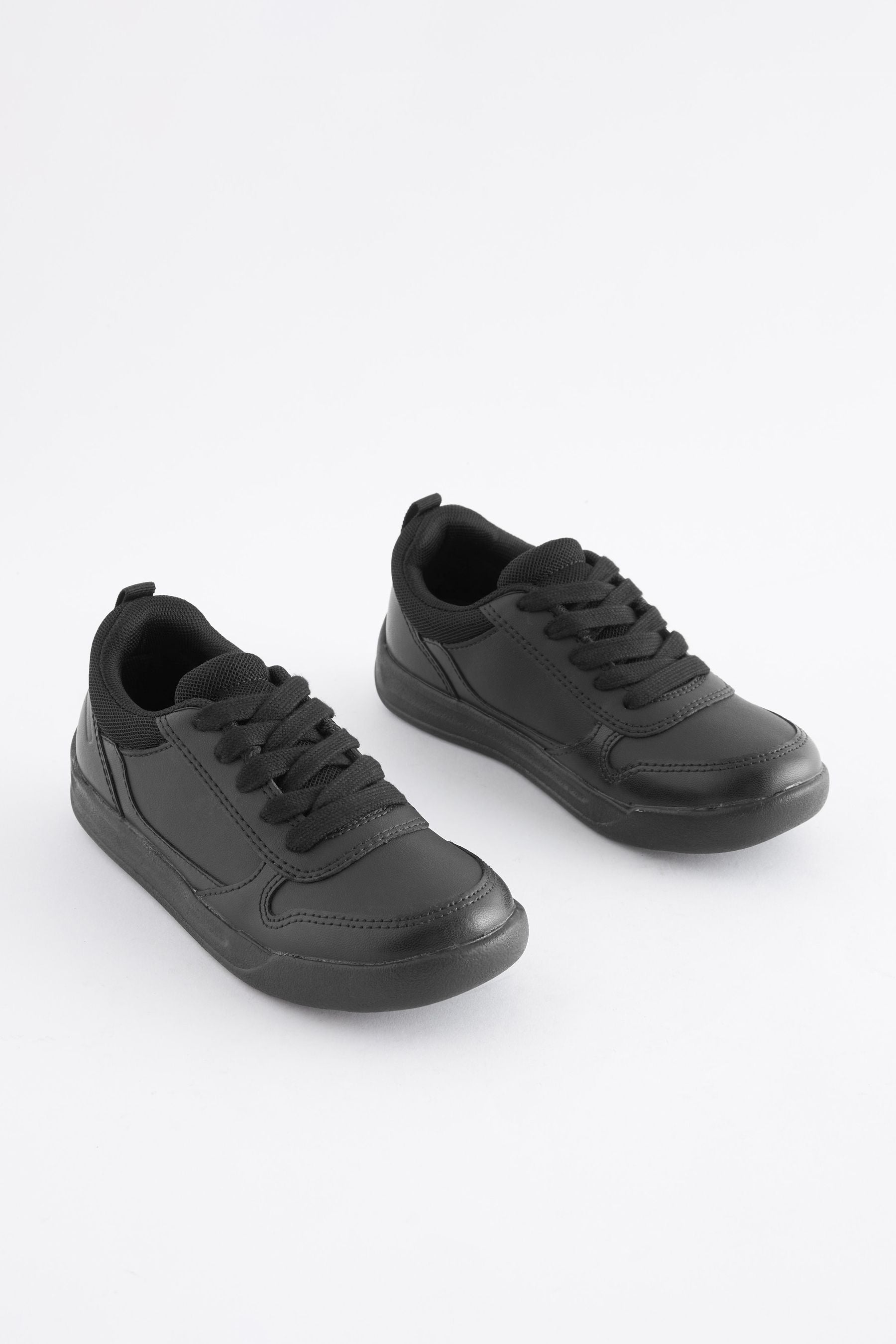 Black Wide Fit (G) Lace-Up School Trainers