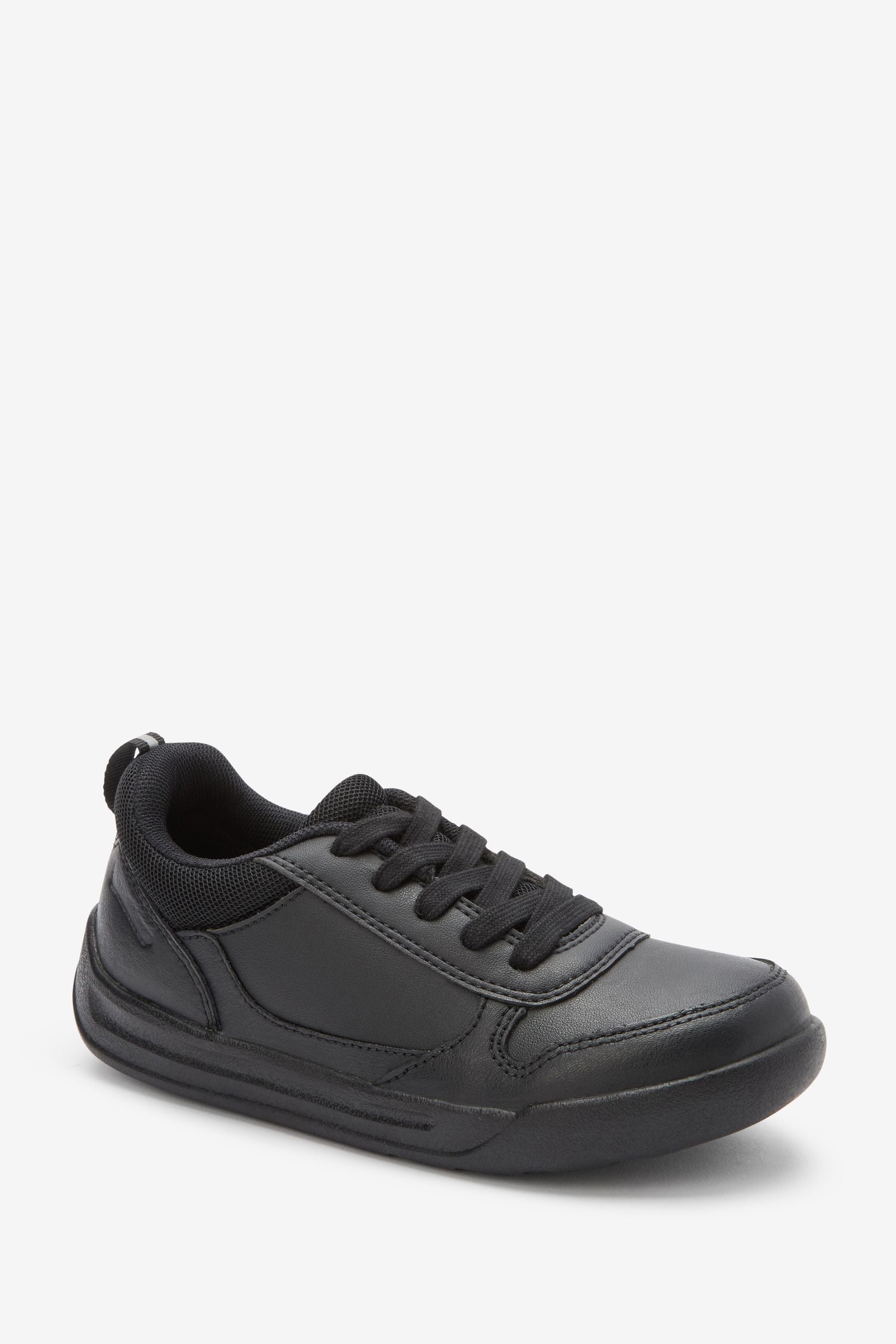 Black Extra Wide Fit (H) Lace-Up School Trainers