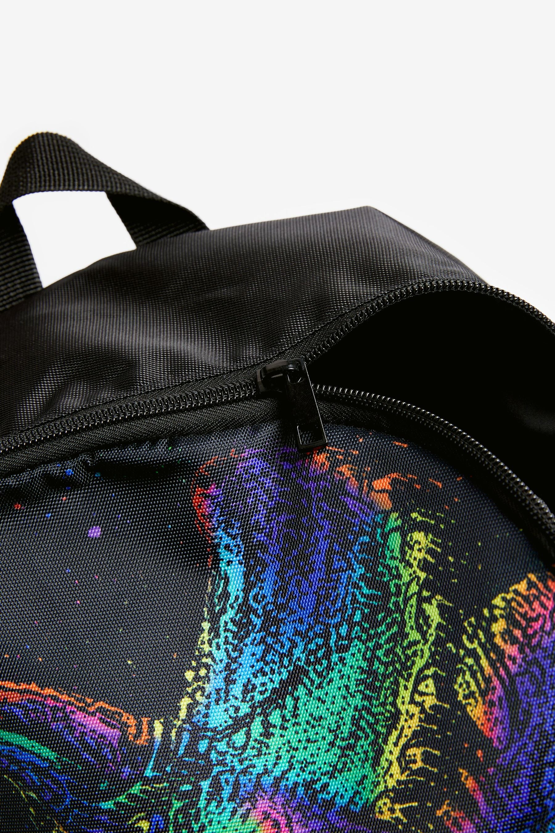 Black Fluro Dino Splat School Backpack