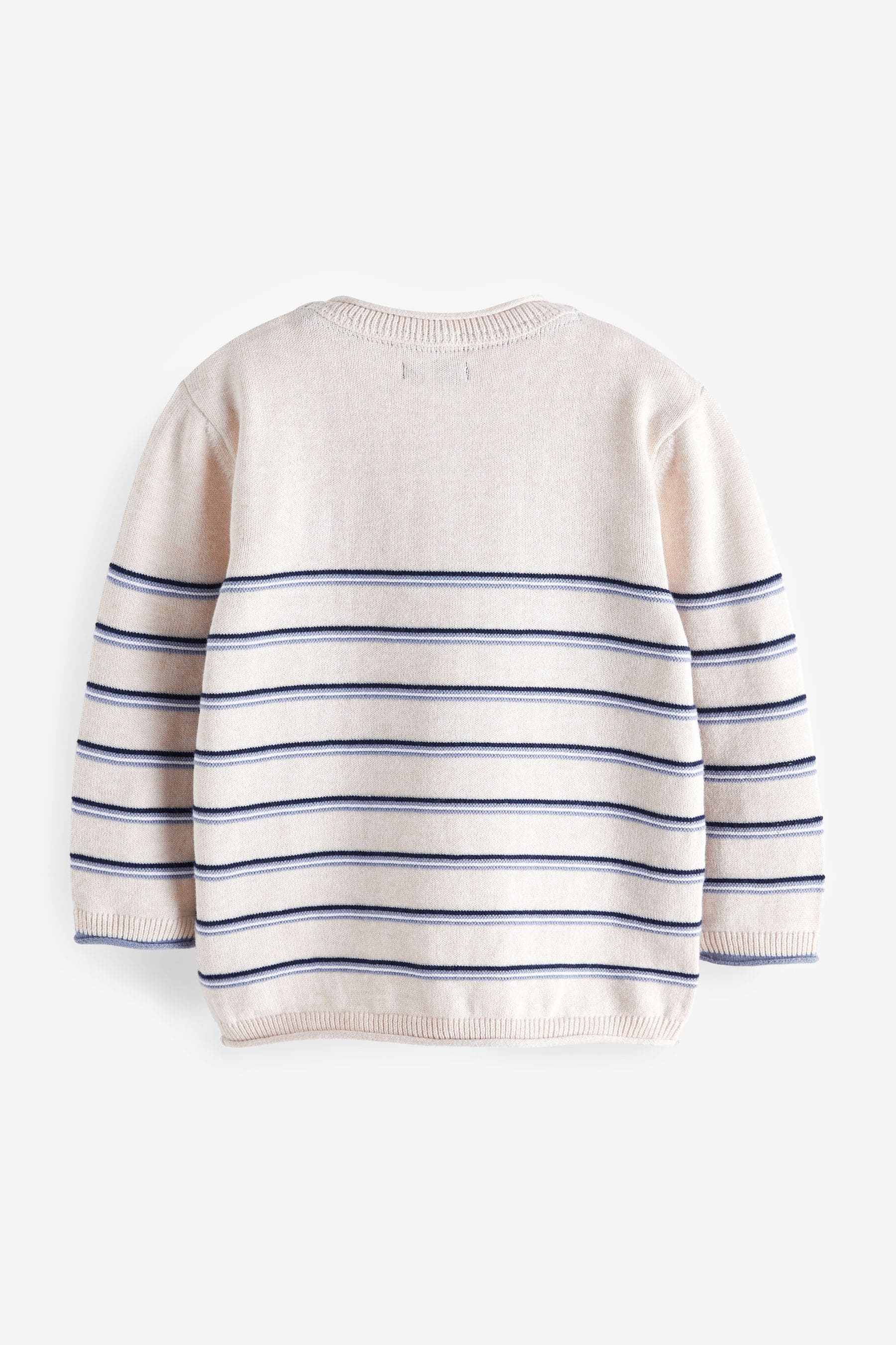 Ecru Cream 100% Cotton Henley Stripe Knit Crew Jumper (3mths-7yrs)